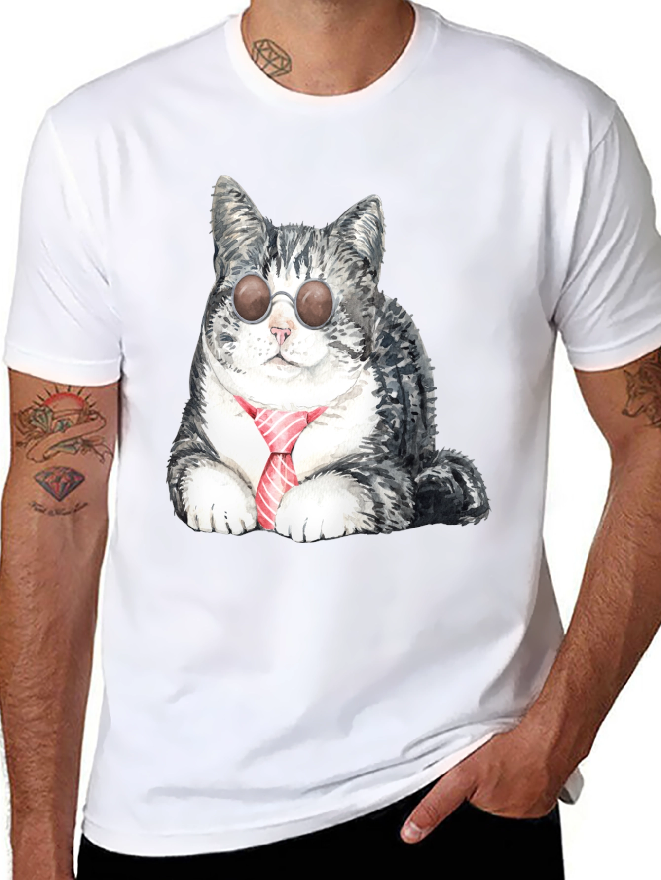 Cool Cat Tee - Sunglasses & Tie Graphic T-Shirt