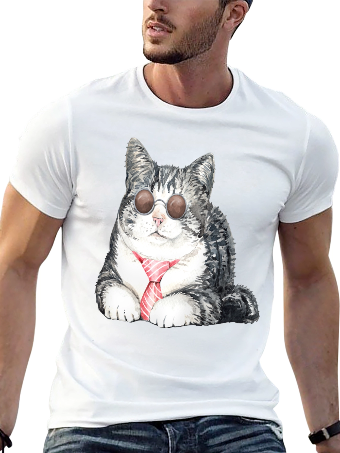 Cool Cat Tee - Sunglasses & Tie Graphic T-Shirt