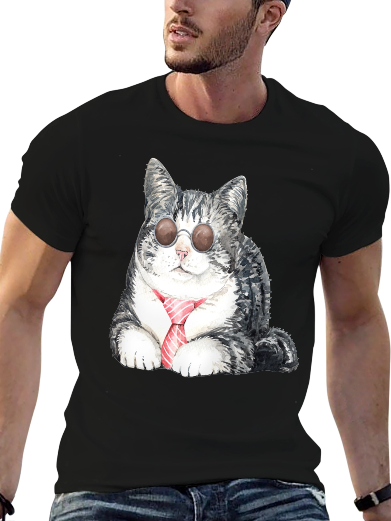 Cool Cat Tee - Sunglasses & Tie Graphic T-Shirt