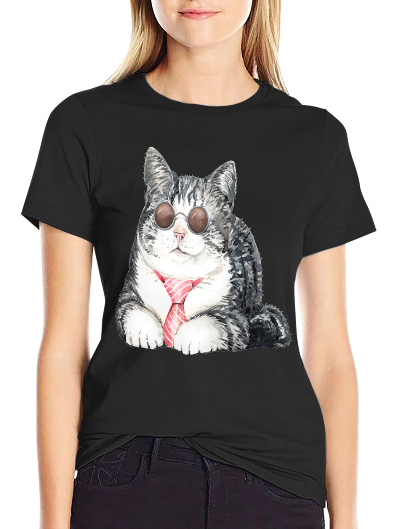 Cool Cat Tee - Sunglasses & Tie Graphic T-Shirt