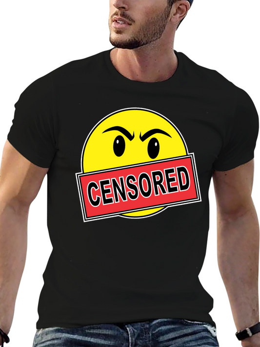 Censored Emoji Graphic T-Shirt - Black Crew Neck Tee