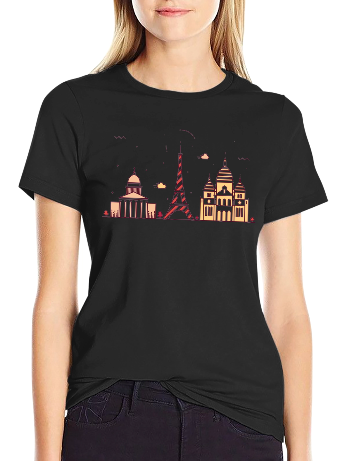 Paris Skyline Graphic Tee - Mens Black T-Shirt