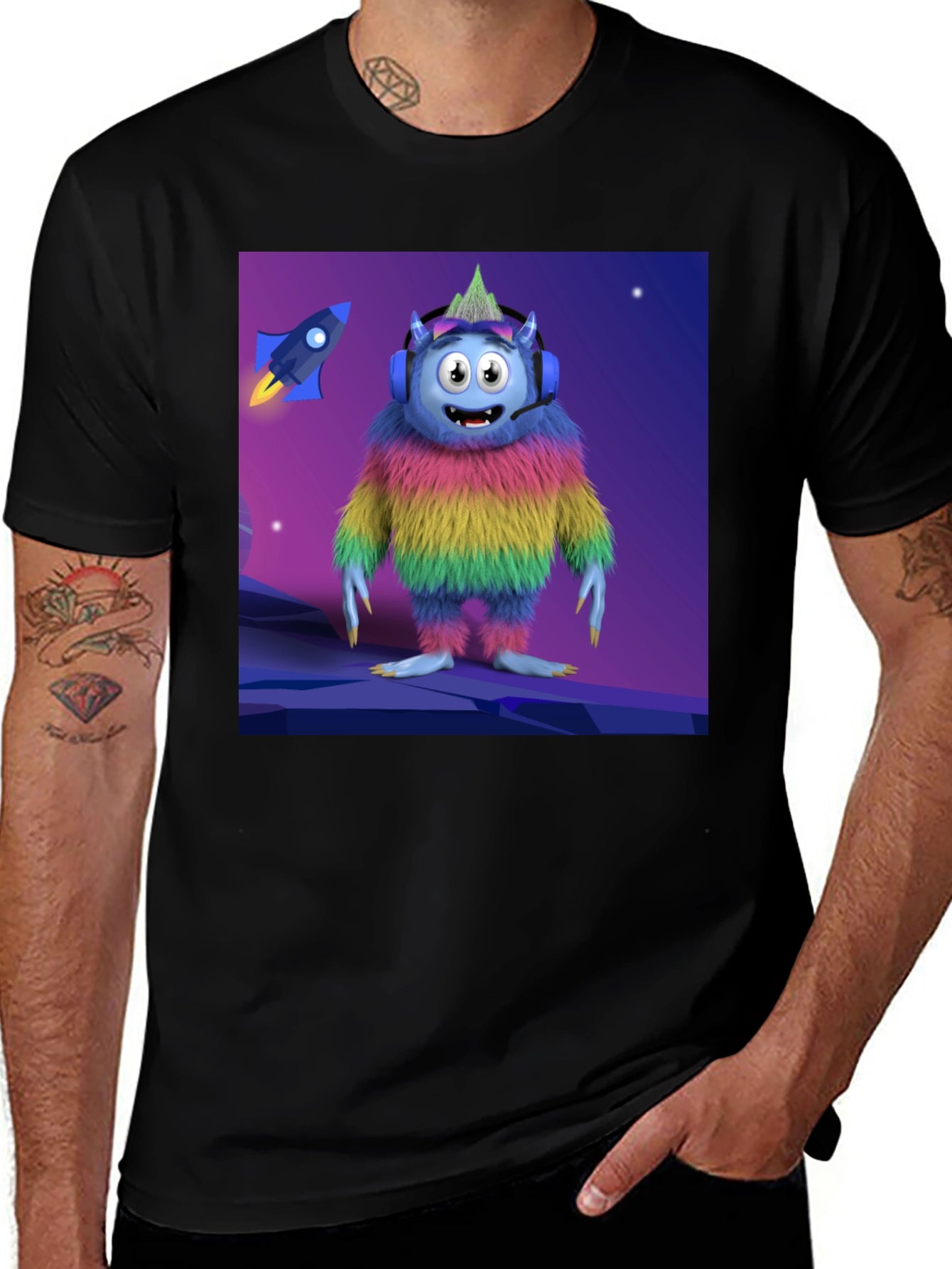 Monster Graphic Tee - Black Cotton Blend