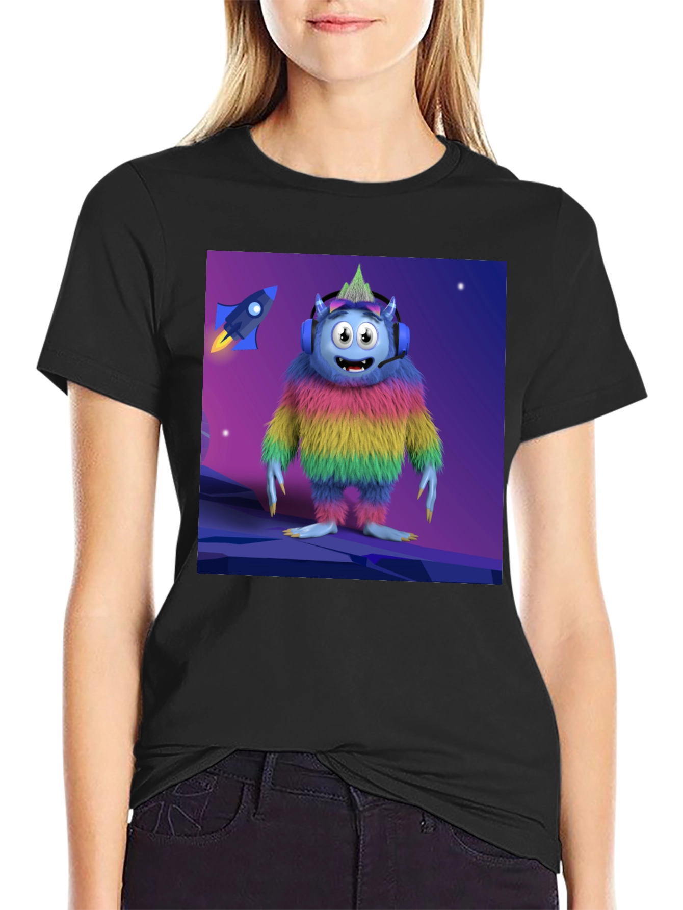 Monster Graphic Tee - Black Cotton Blend