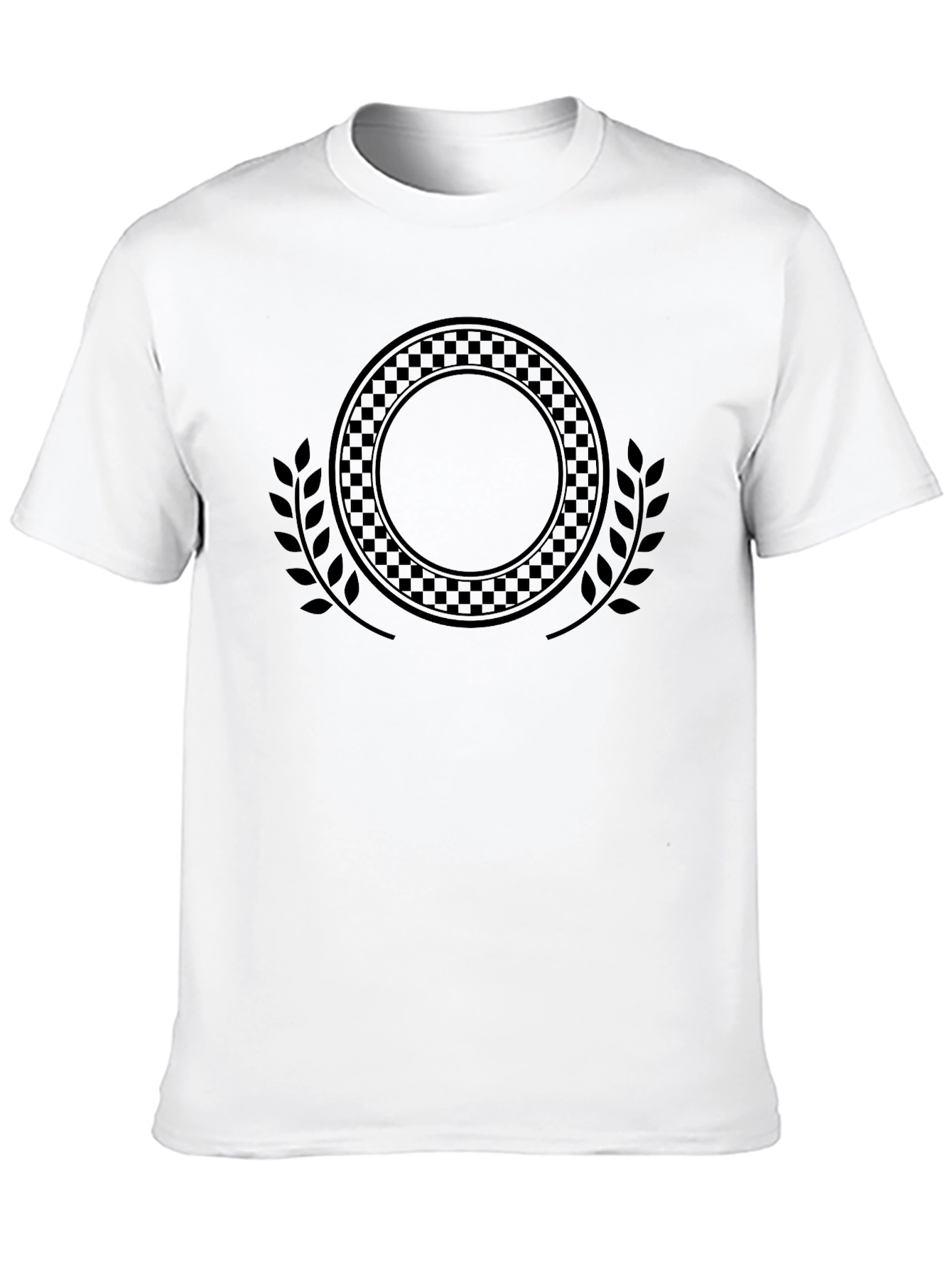 Black Graphic Tee - Wreath & Checkered Circle Design