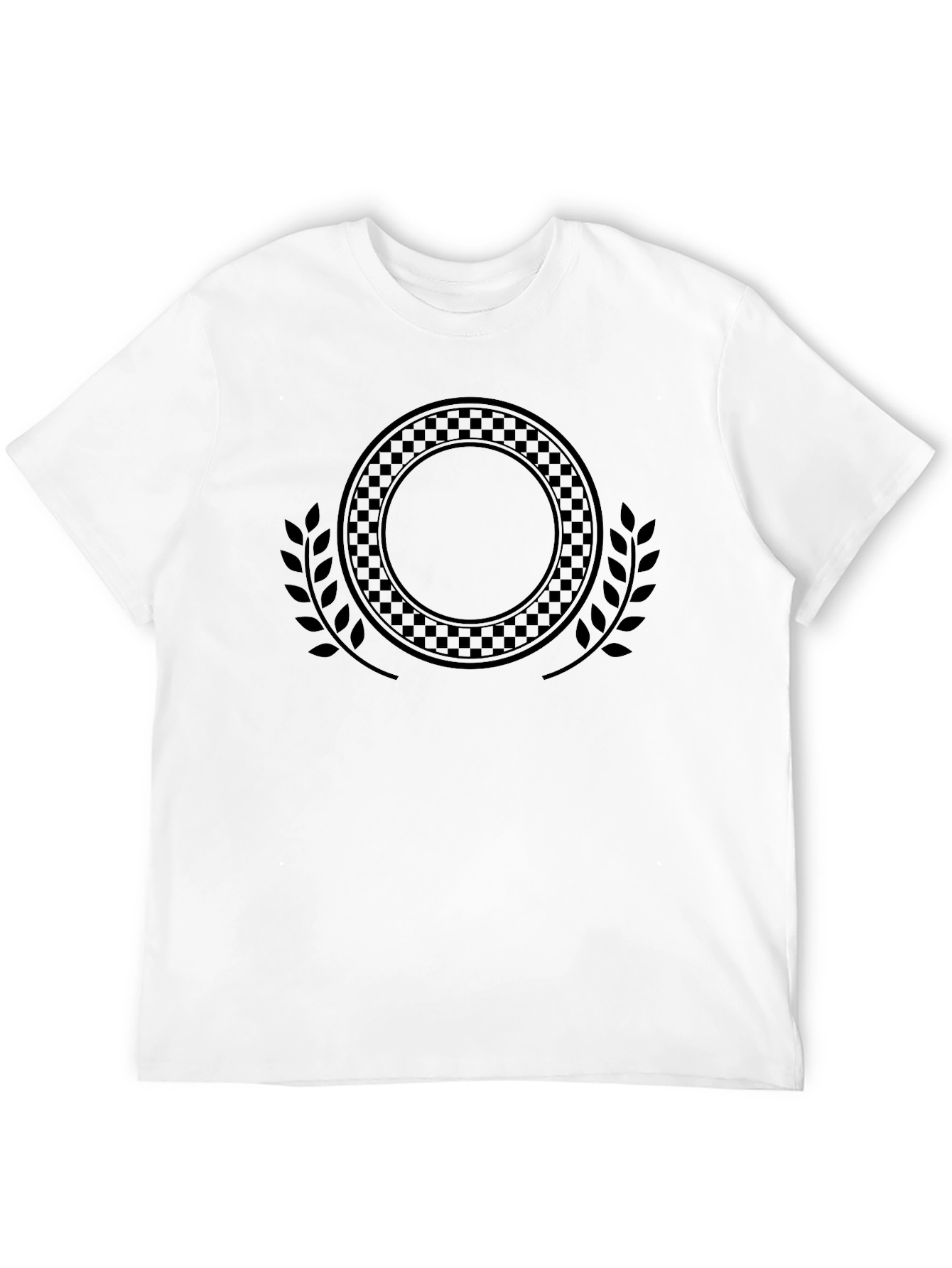 Black Graphic Tee - Wreath & Checkered Circle Design