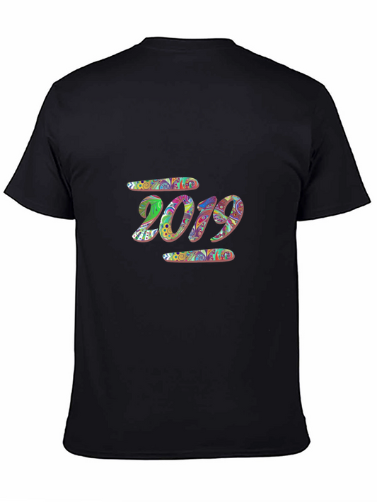 Colorful 2019 Graphic Print Black T-Shirt