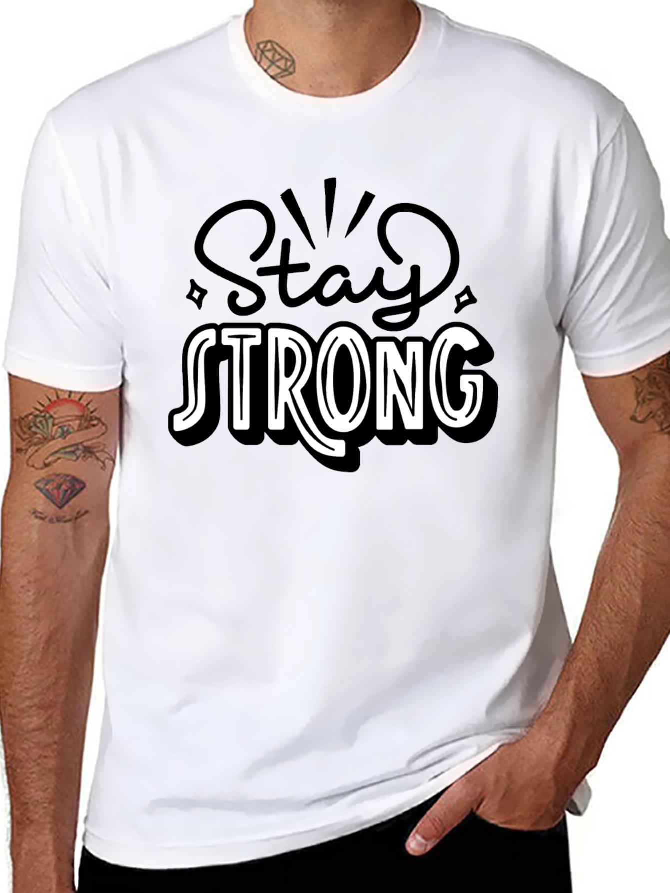 Stay Strong Graphic Tee - Black Cotton Comfort