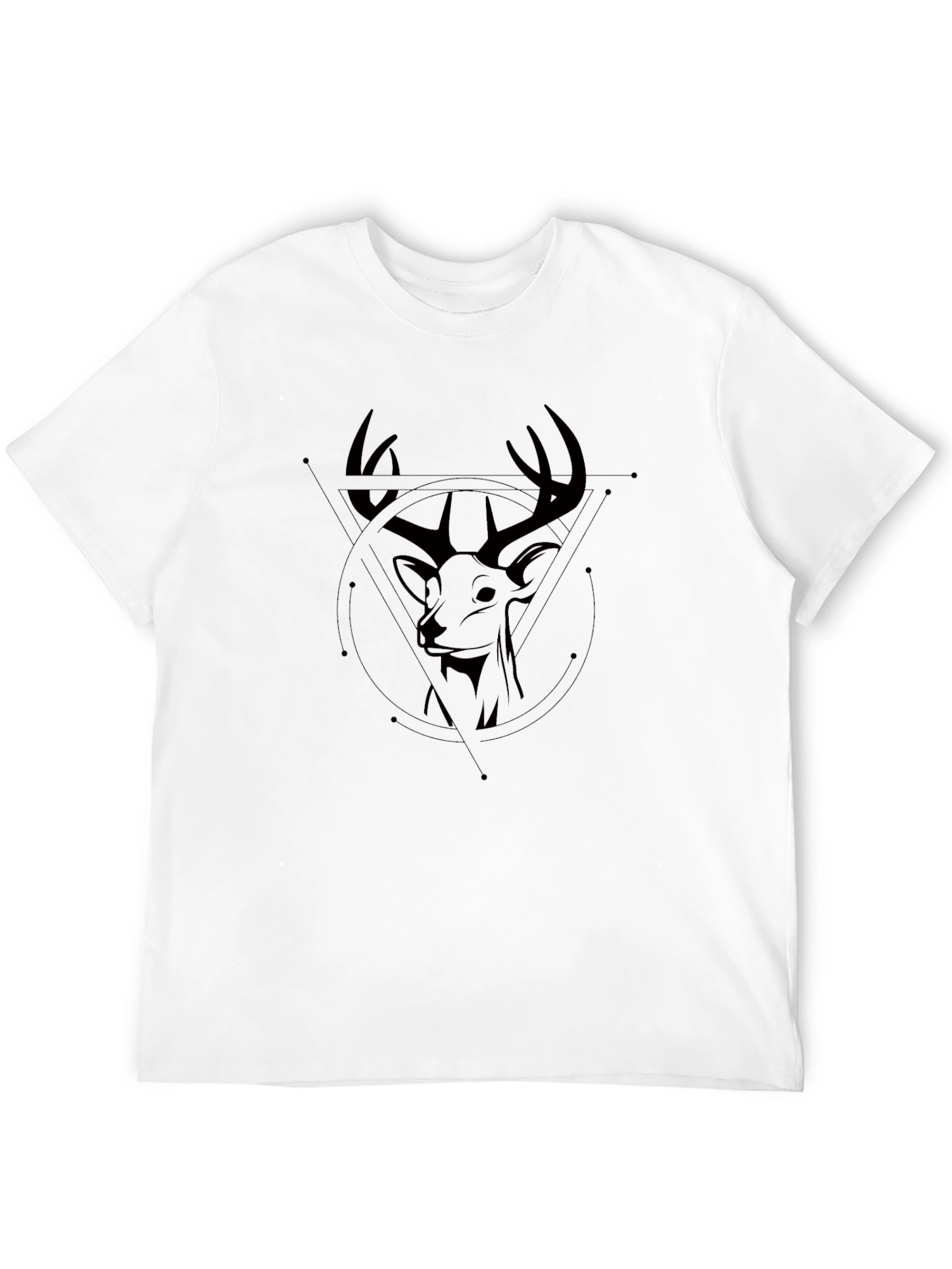 Geometric Deer Head Graphic Black T-Shirt