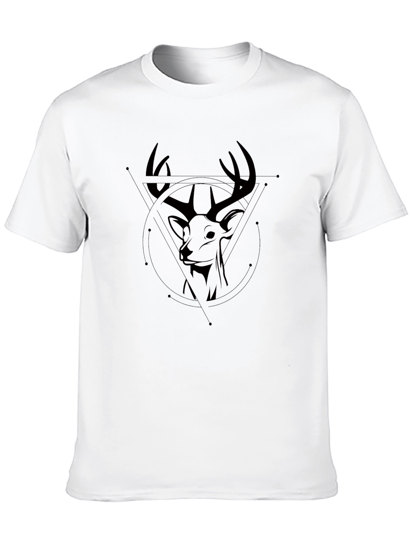 Geometric Deer Head Graphic Black T-Shirt
