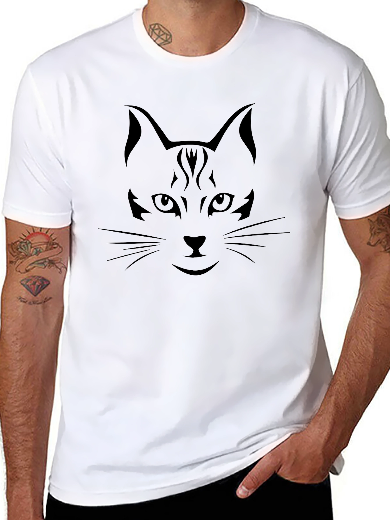 Mens Black Cat Graphic Tee - Casual Style