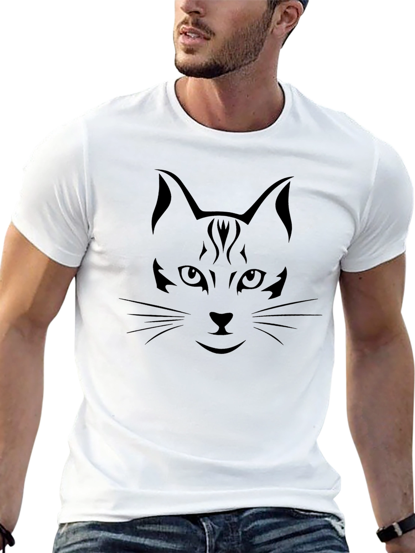 Mens Black Cat Graphic Tee - Casual Style