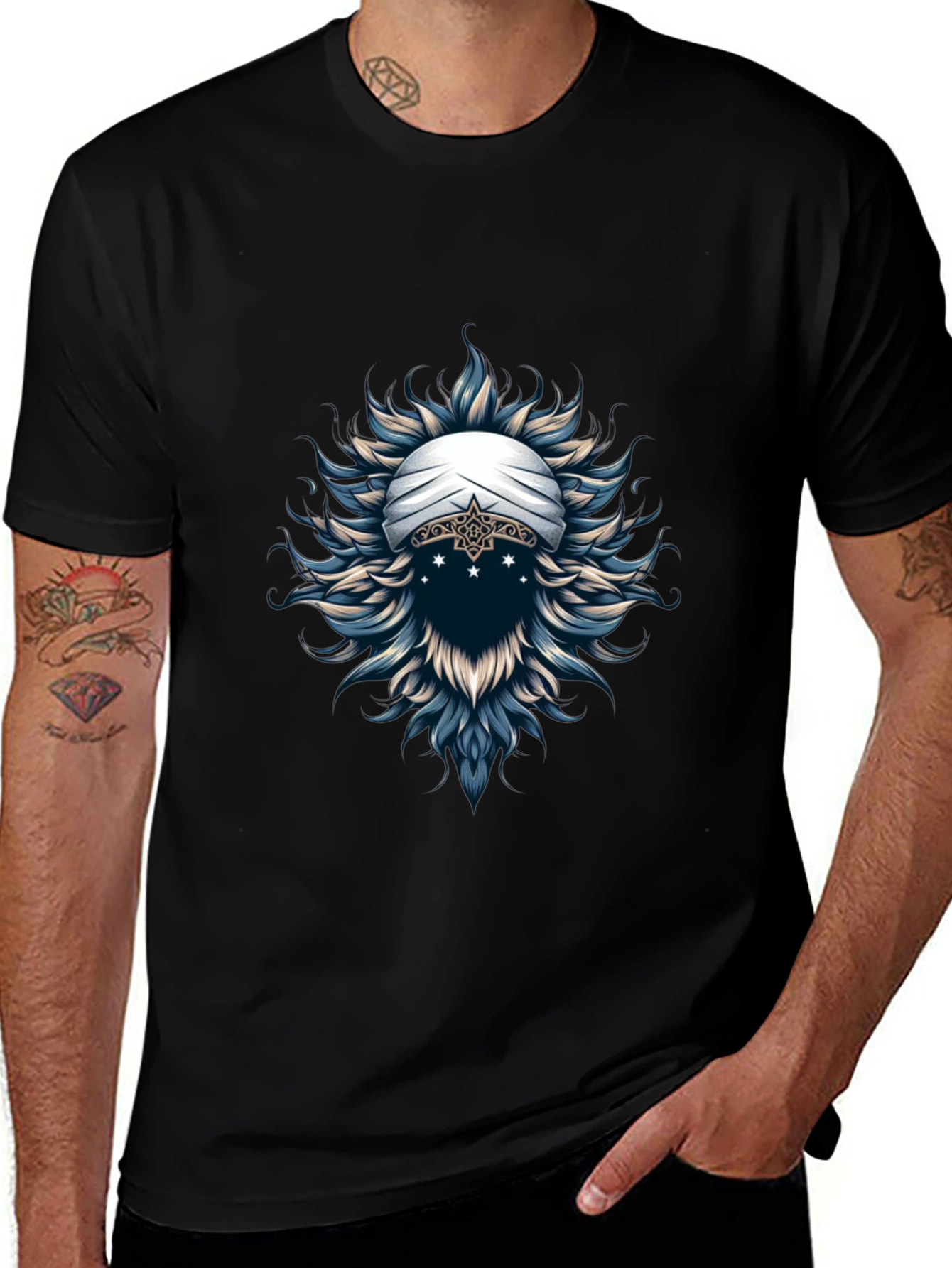 Mystic Turban Graphic Tee - Soft Black Cotton T-Shirt
