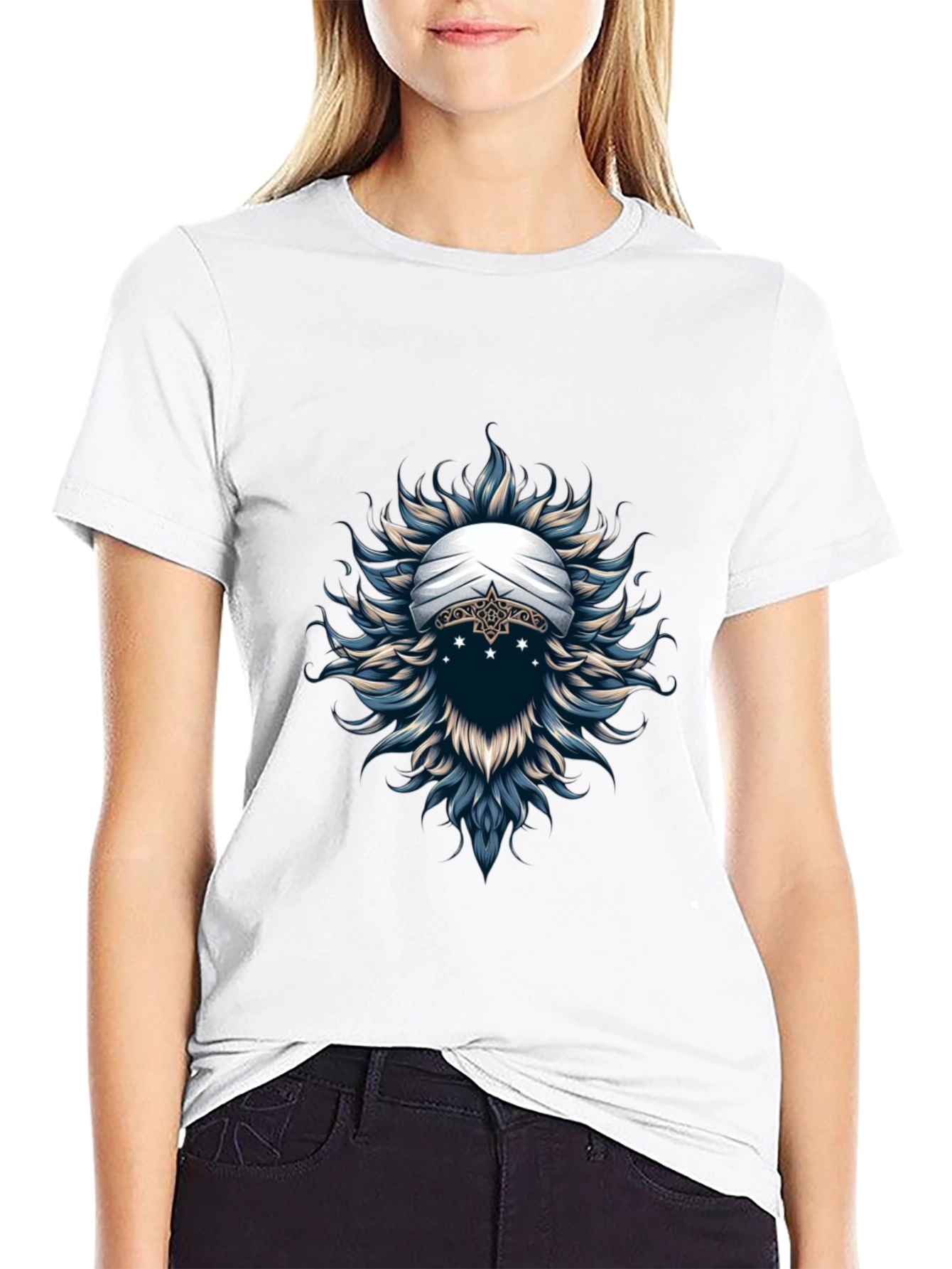 Mystic Turban Graphic Tee - Soft Black Cotton T-Shirt