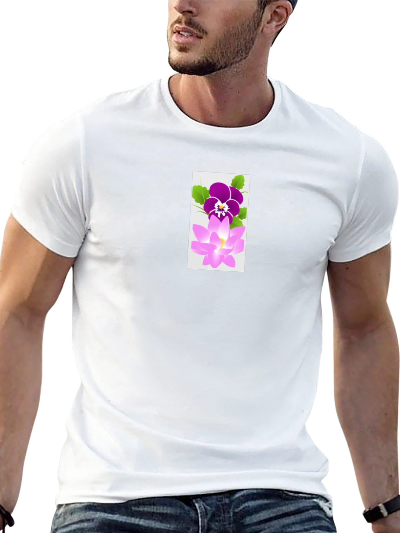 Black T-Shirt with Flower Design