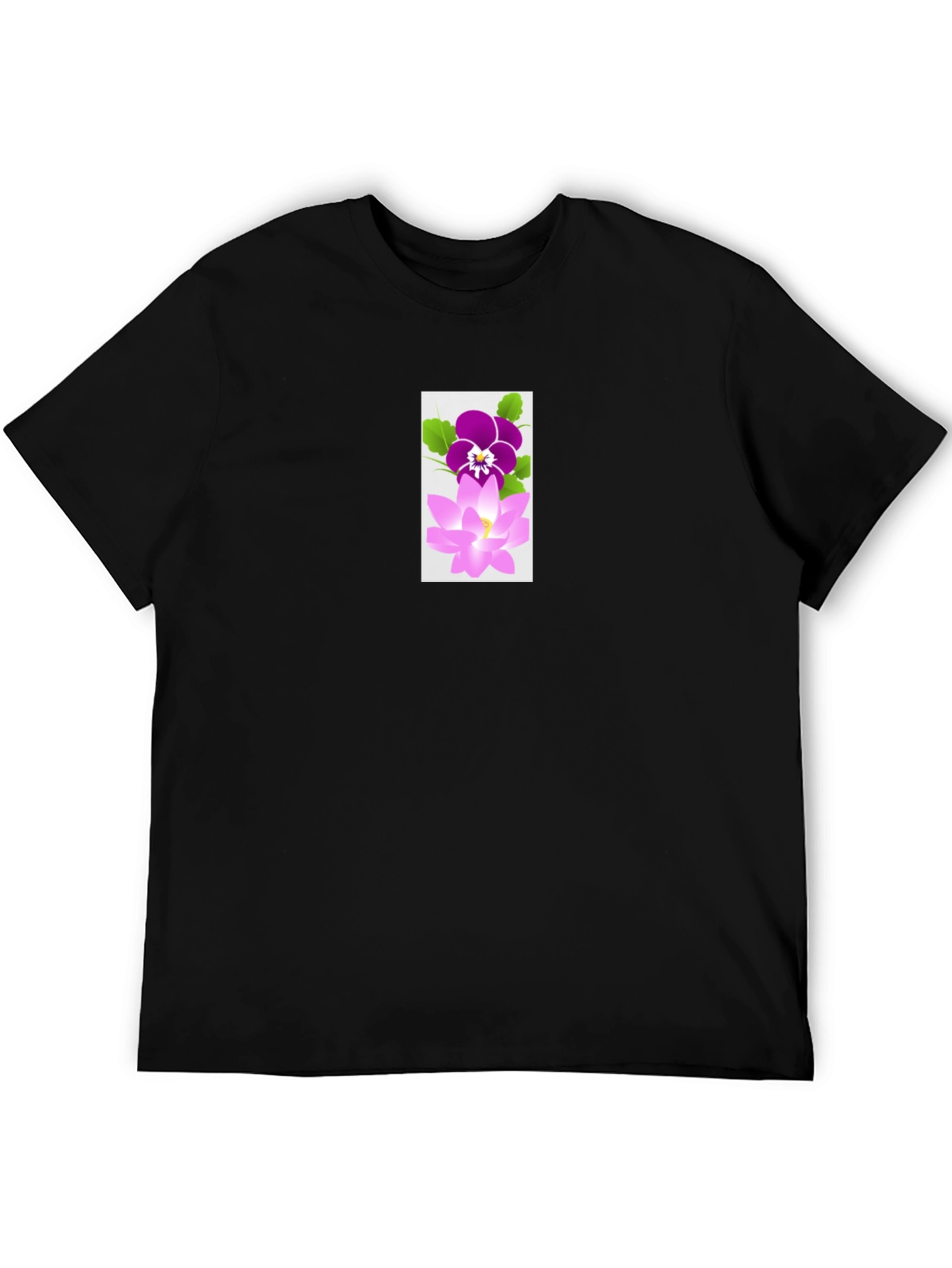 Black T-Shirt with Flower Design