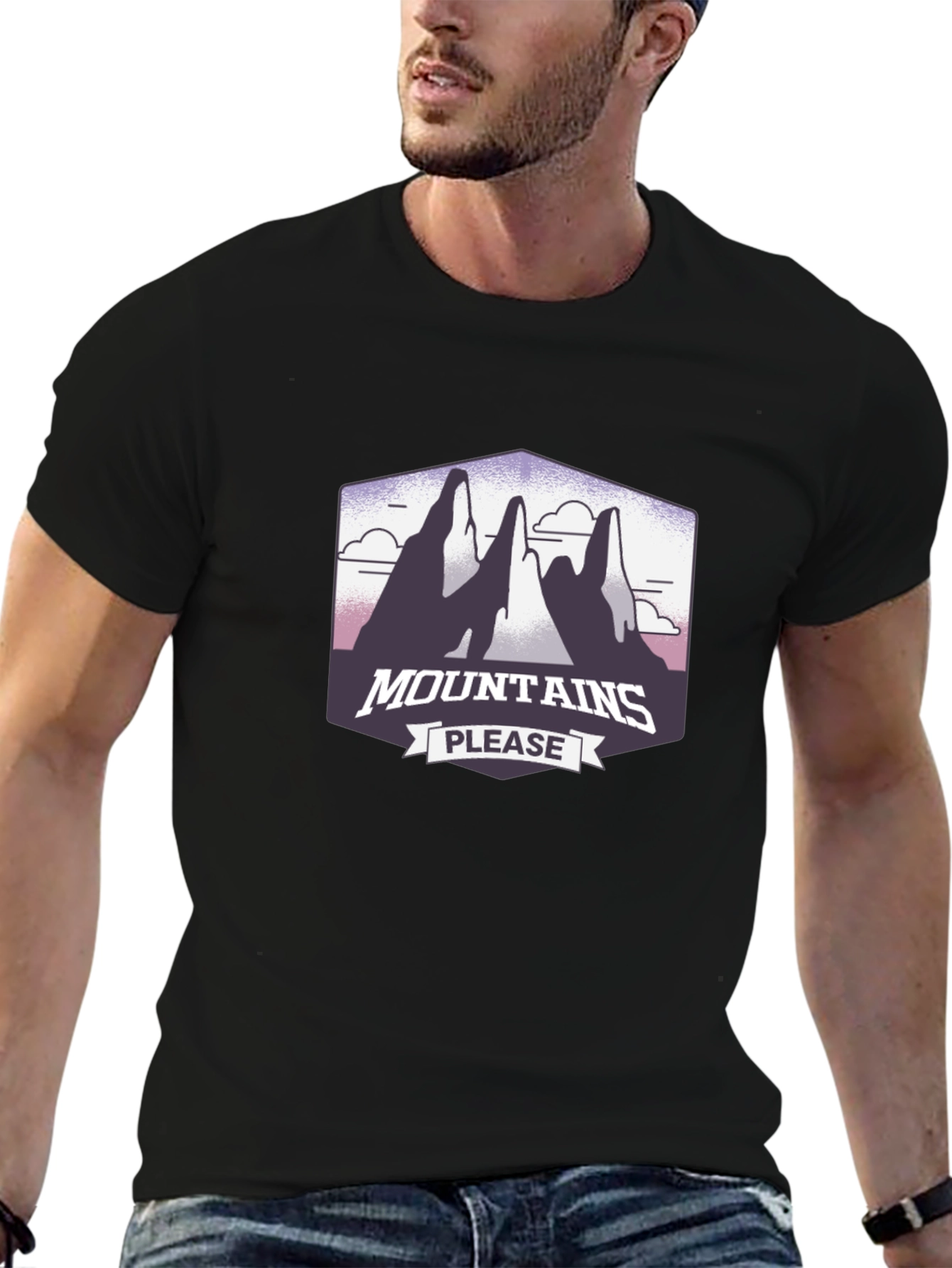 Mountains Please Graphic Tee - Black Cotton T-Shirt