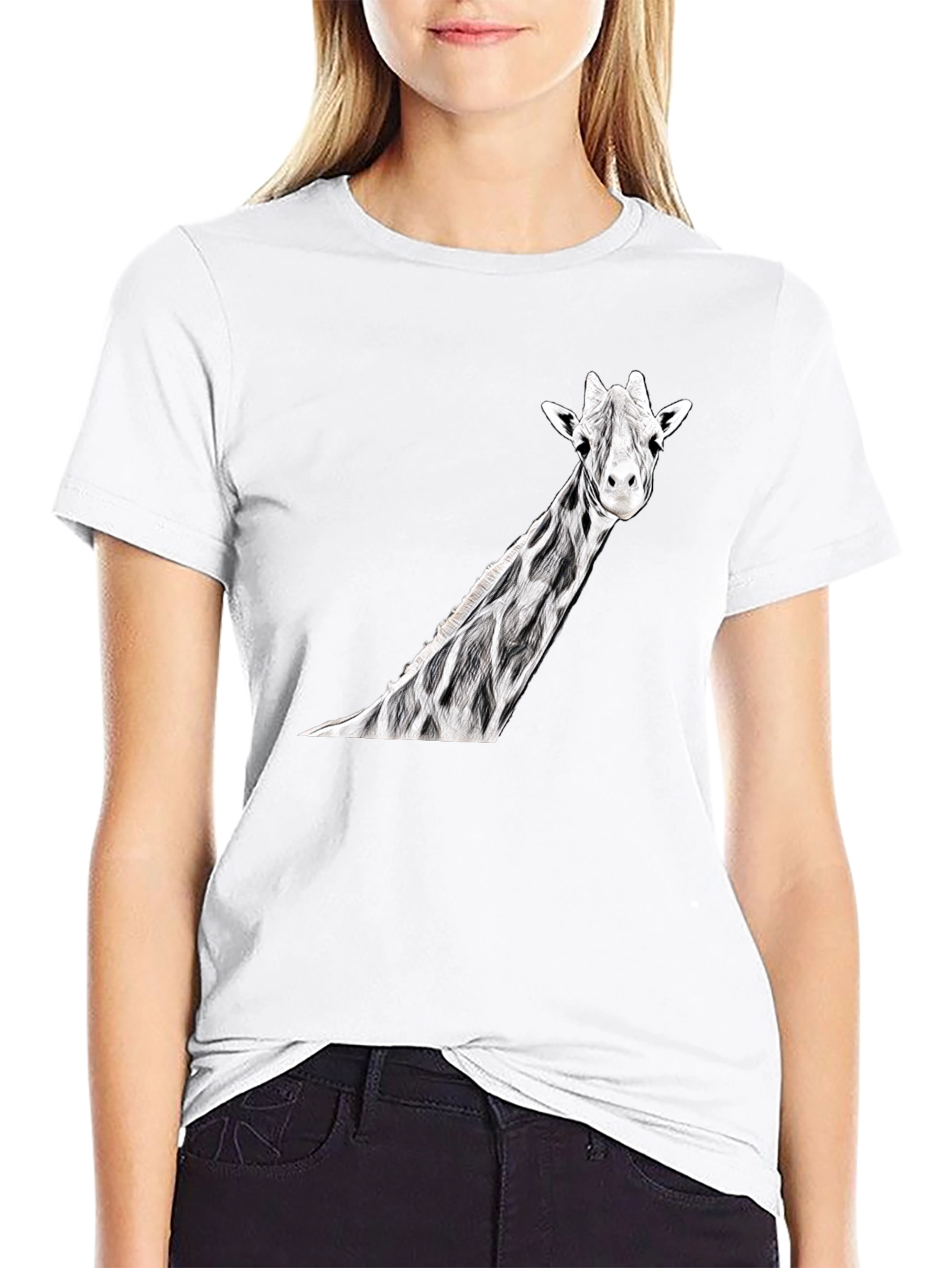 Giraffe Graphic Print Black T-Shirt