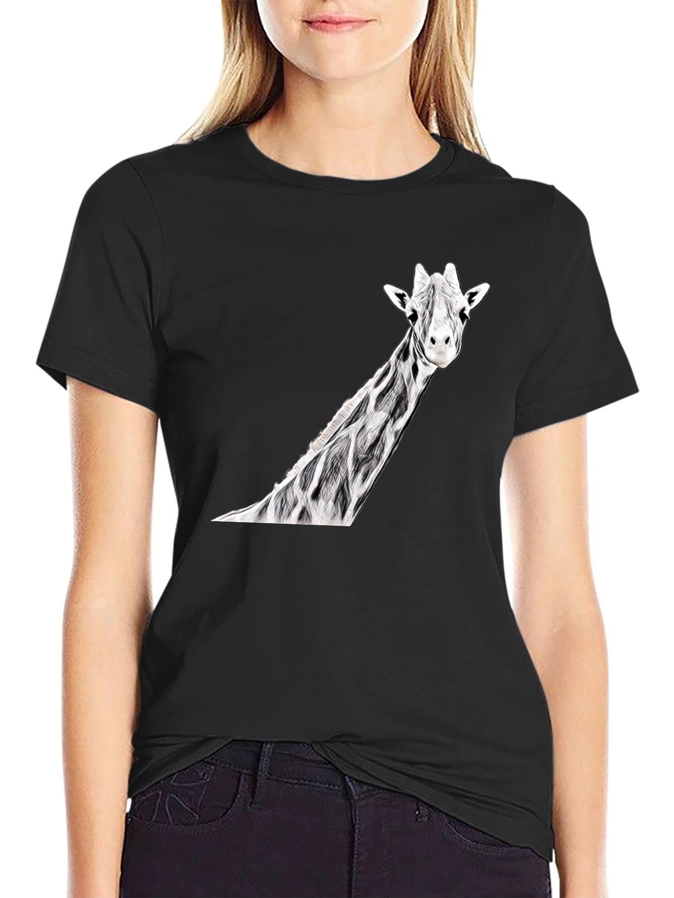 Giraffe Graphic Print Black T-Shirt