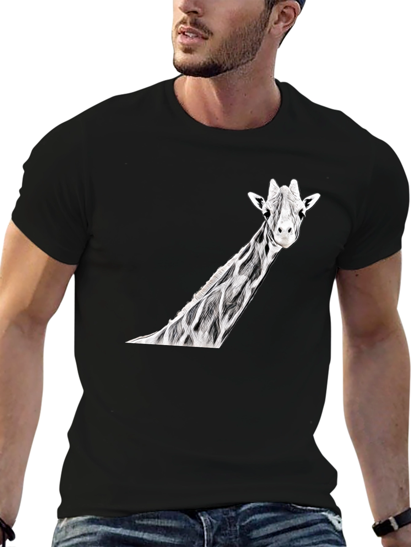 Giraffe Graphic Print Black T-Shirt