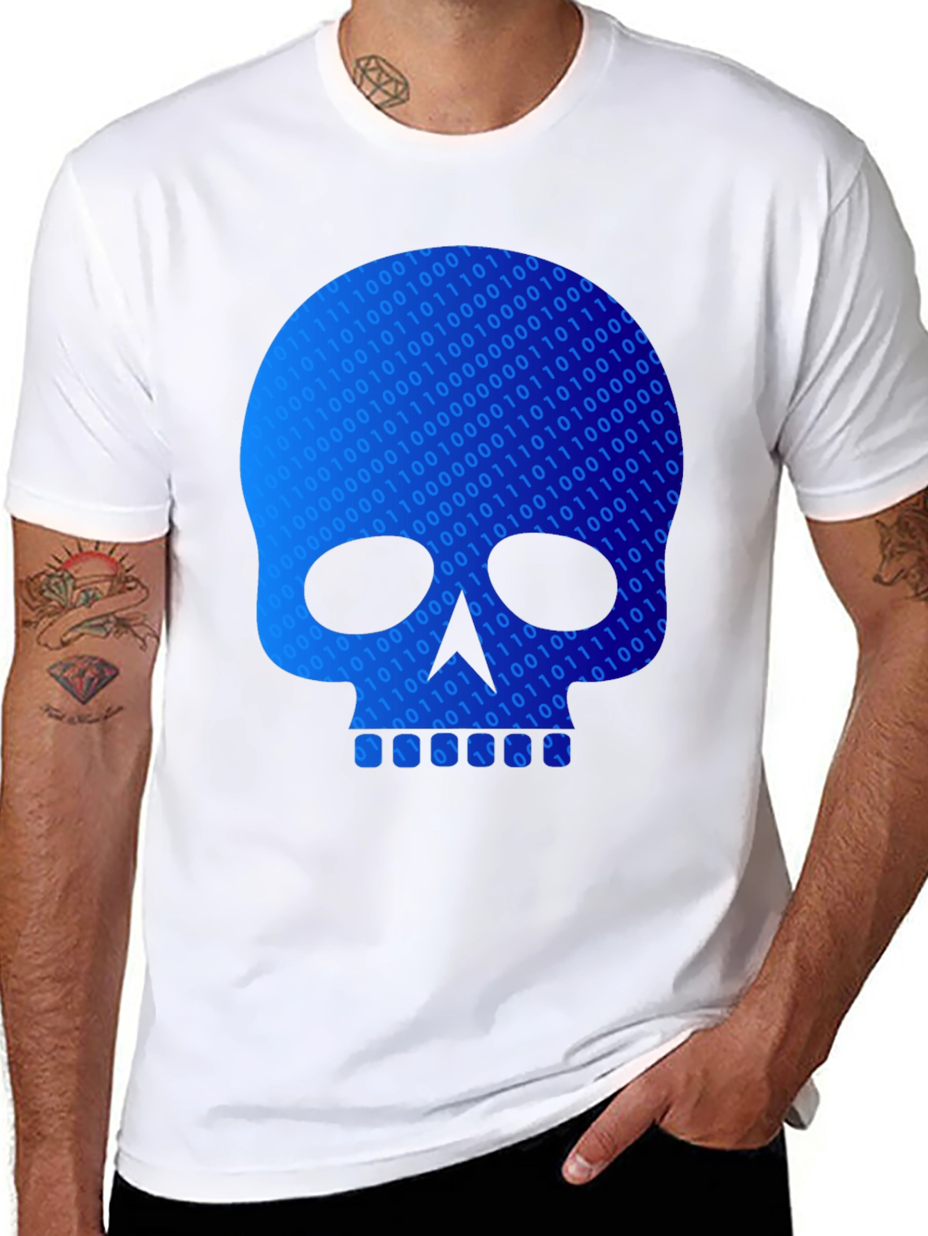 Binary Code Skull Graphic T-Shirt - Black