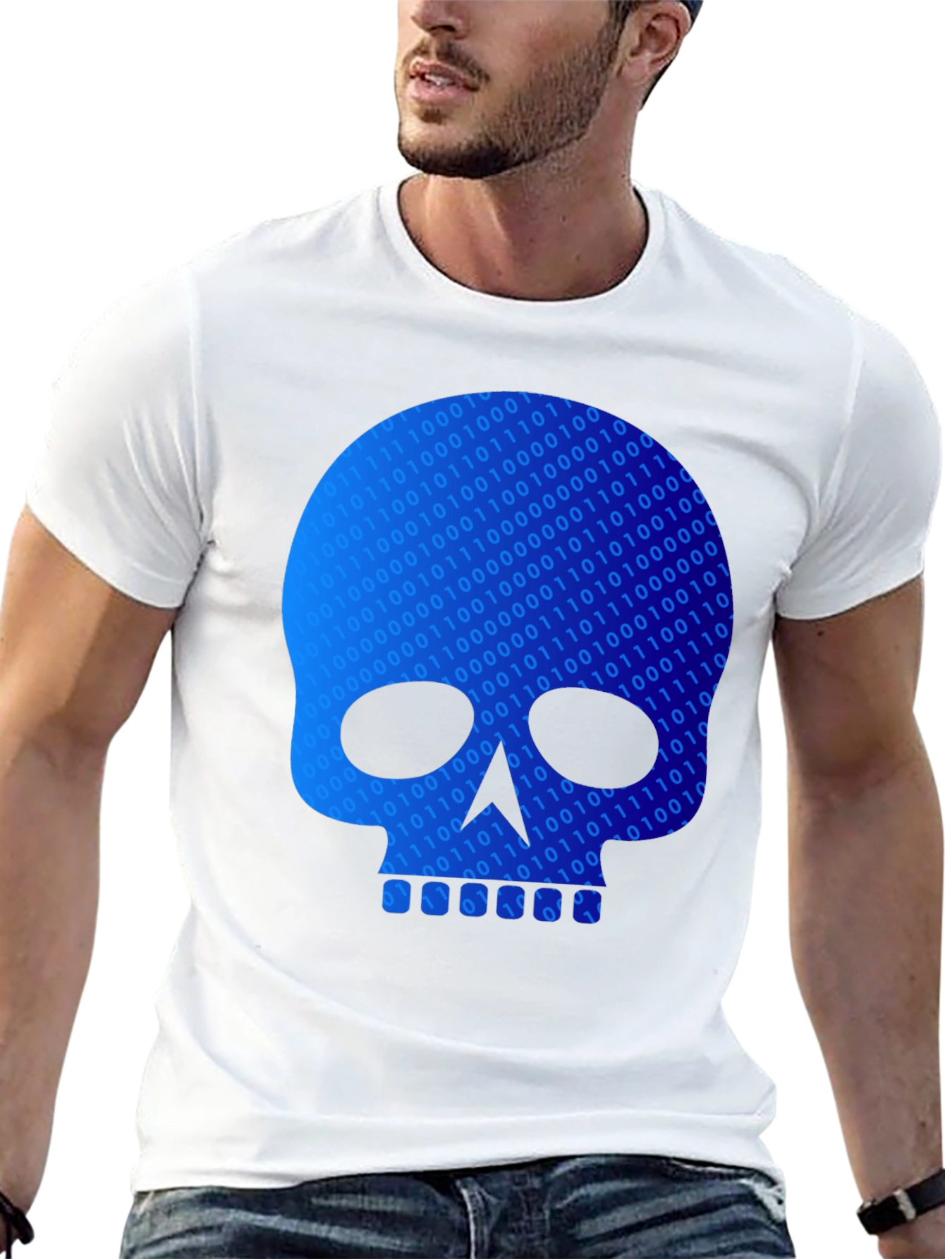 Binary Code Skull Graphic T-Shirt - Black