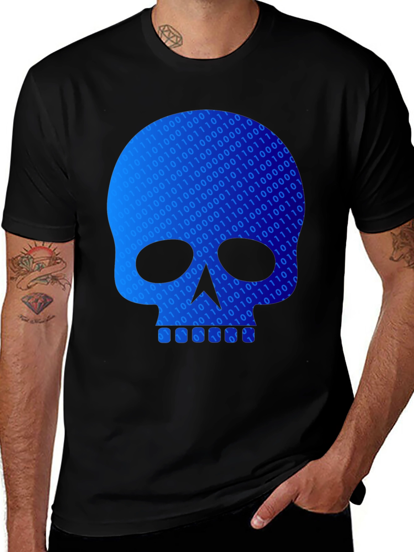 Binary Code Skull Graphic T-Shirt - Black