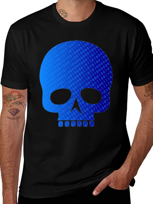 Binary Code Skull Graphic T-Shirt - Black