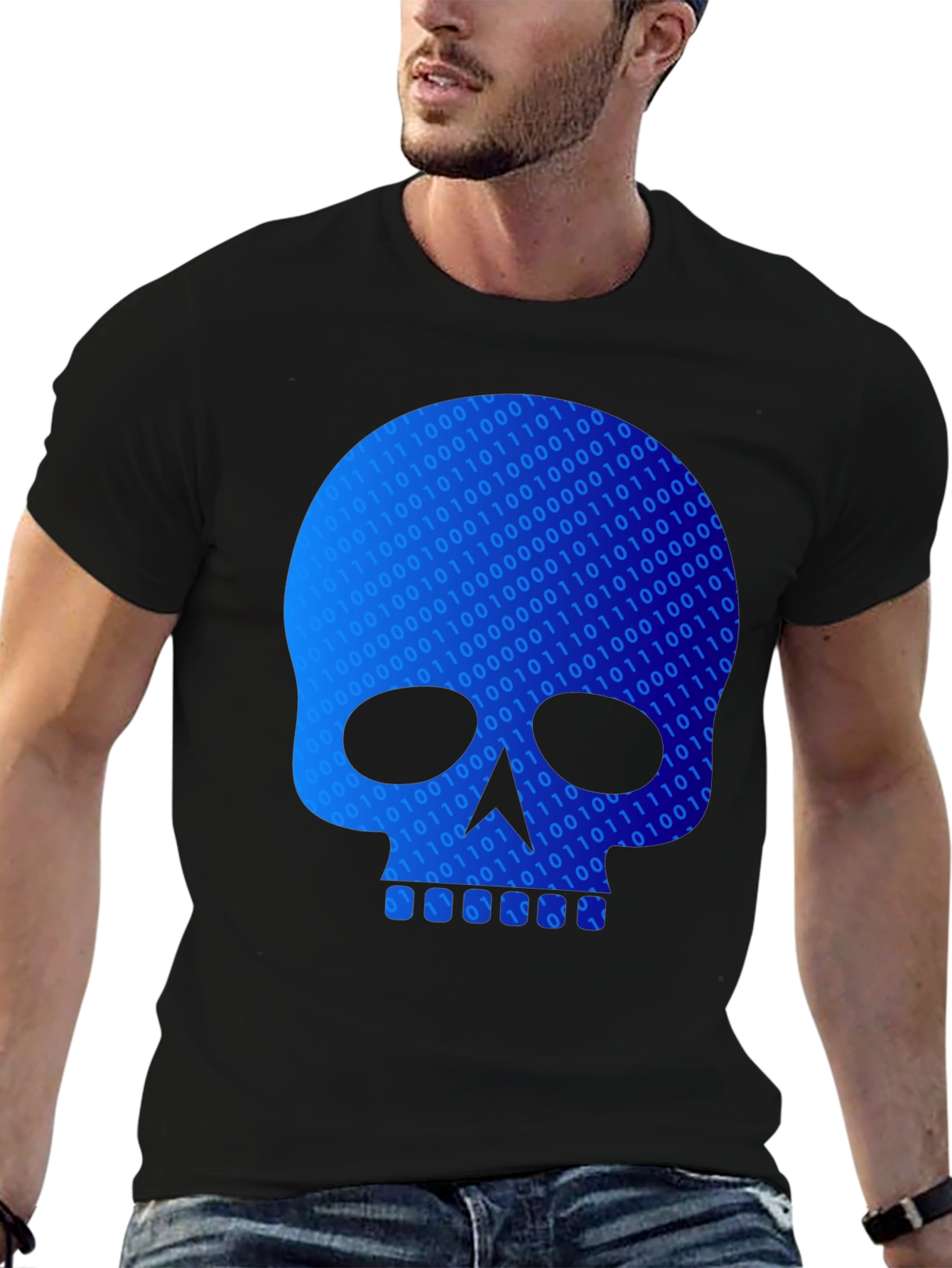 Binary Code Skull Graphic T-Shirt - Black