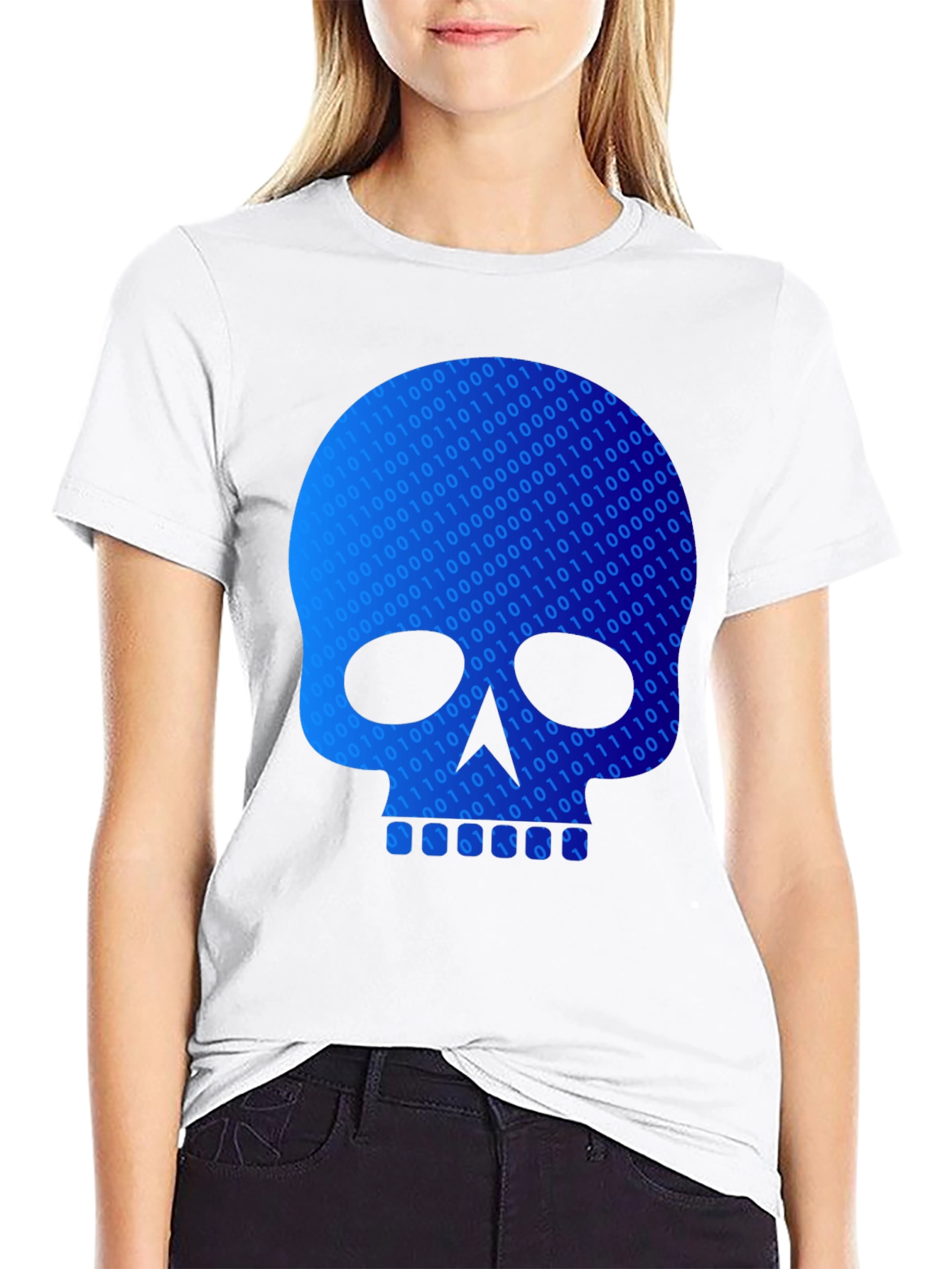 Binary Code Skull Graphic T-Shirt - Black
