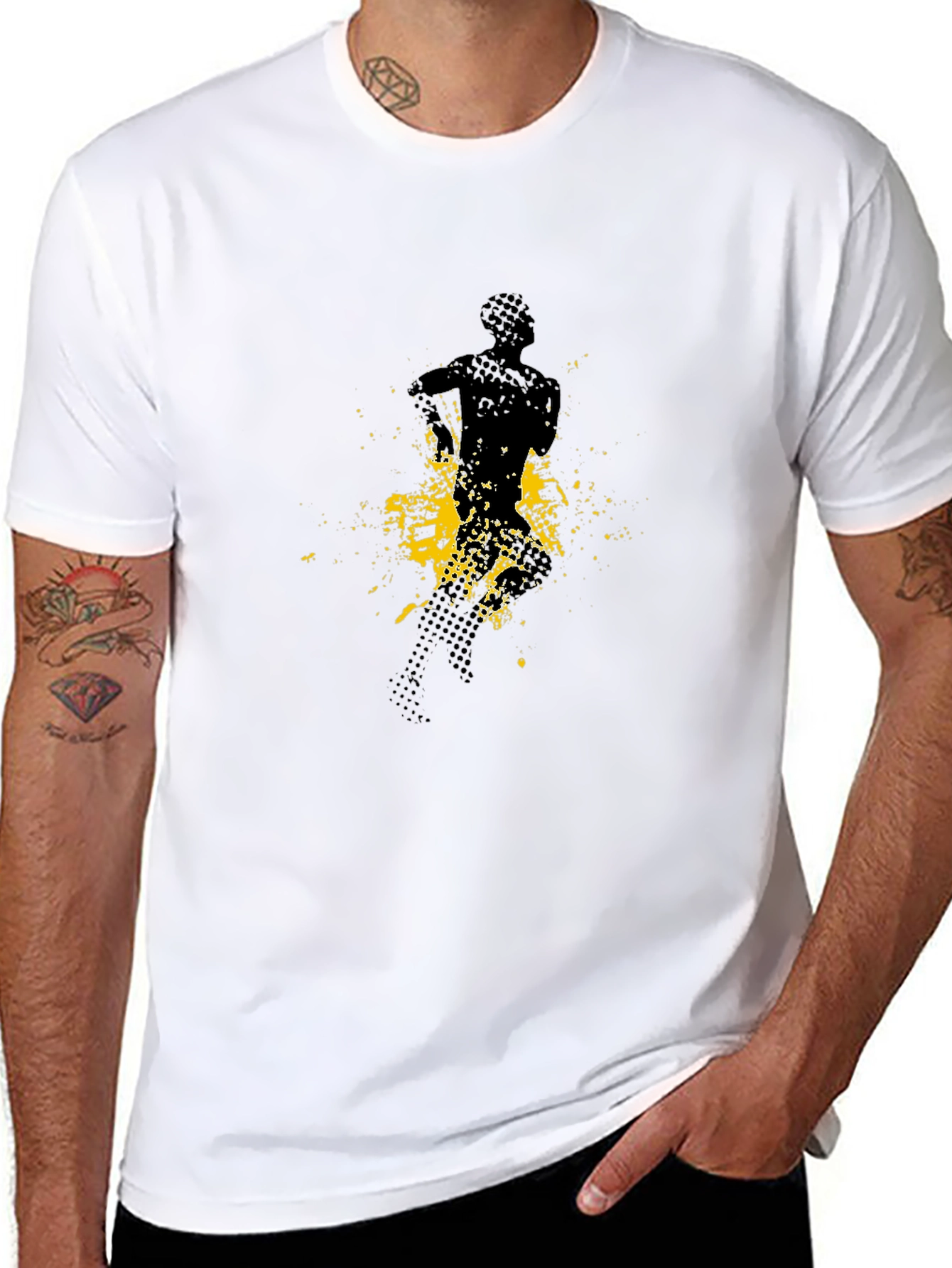 Mens Black Graphic Tee - Abstract Runner Design