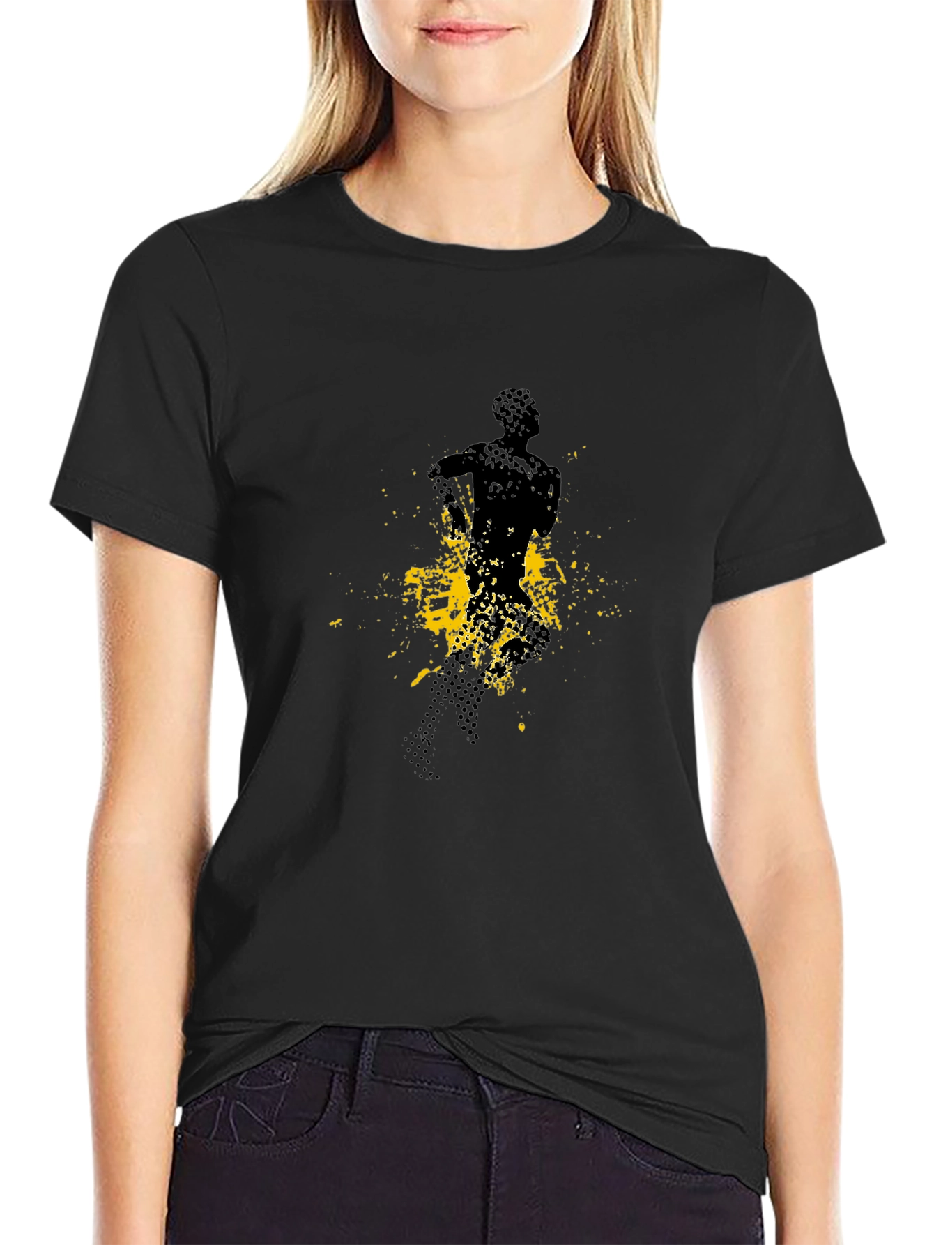Mens Black Graphic Tee - Abstract Runner Design