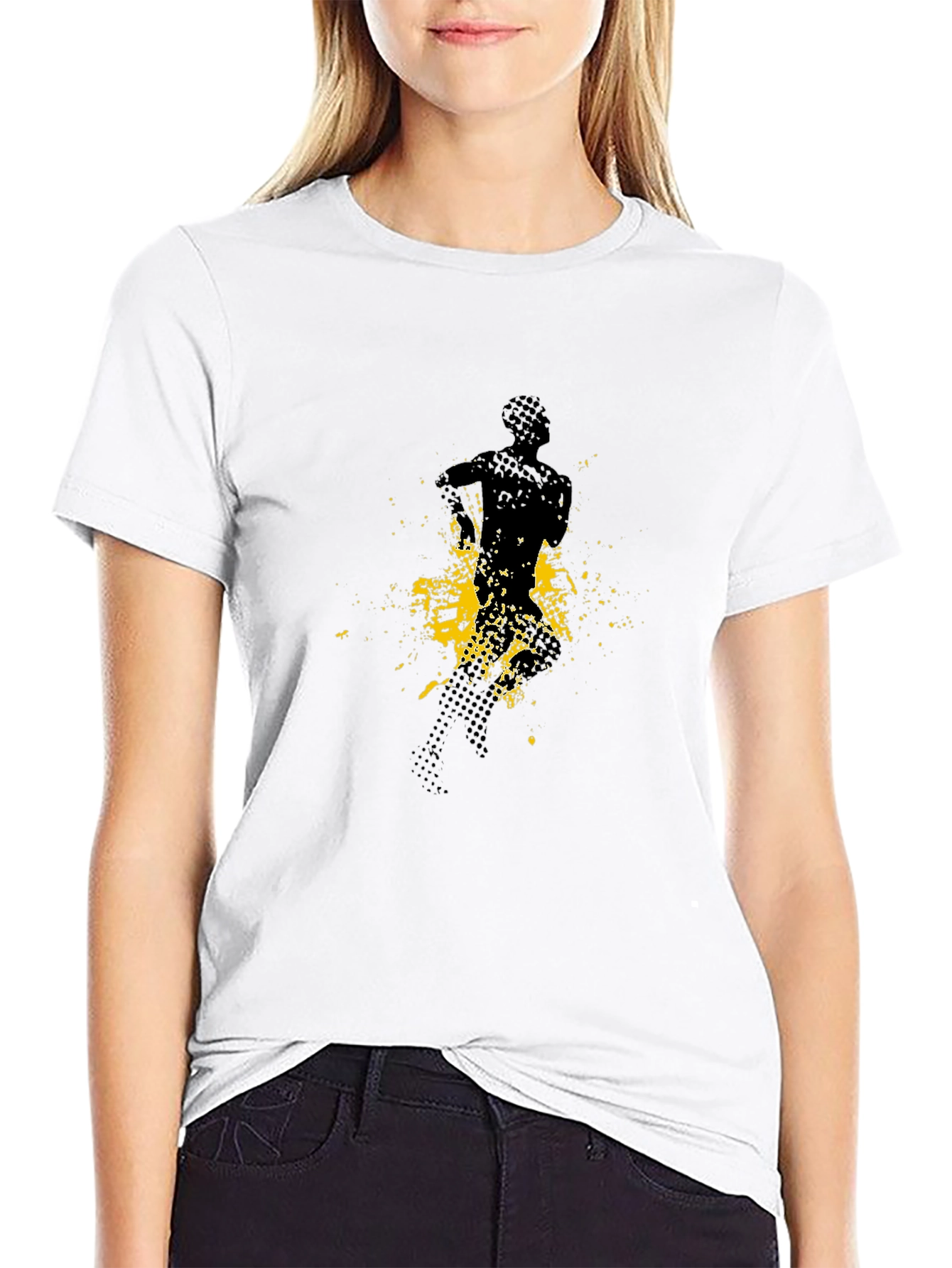 Mens Black Graphic Tee - Abstract Runner Design