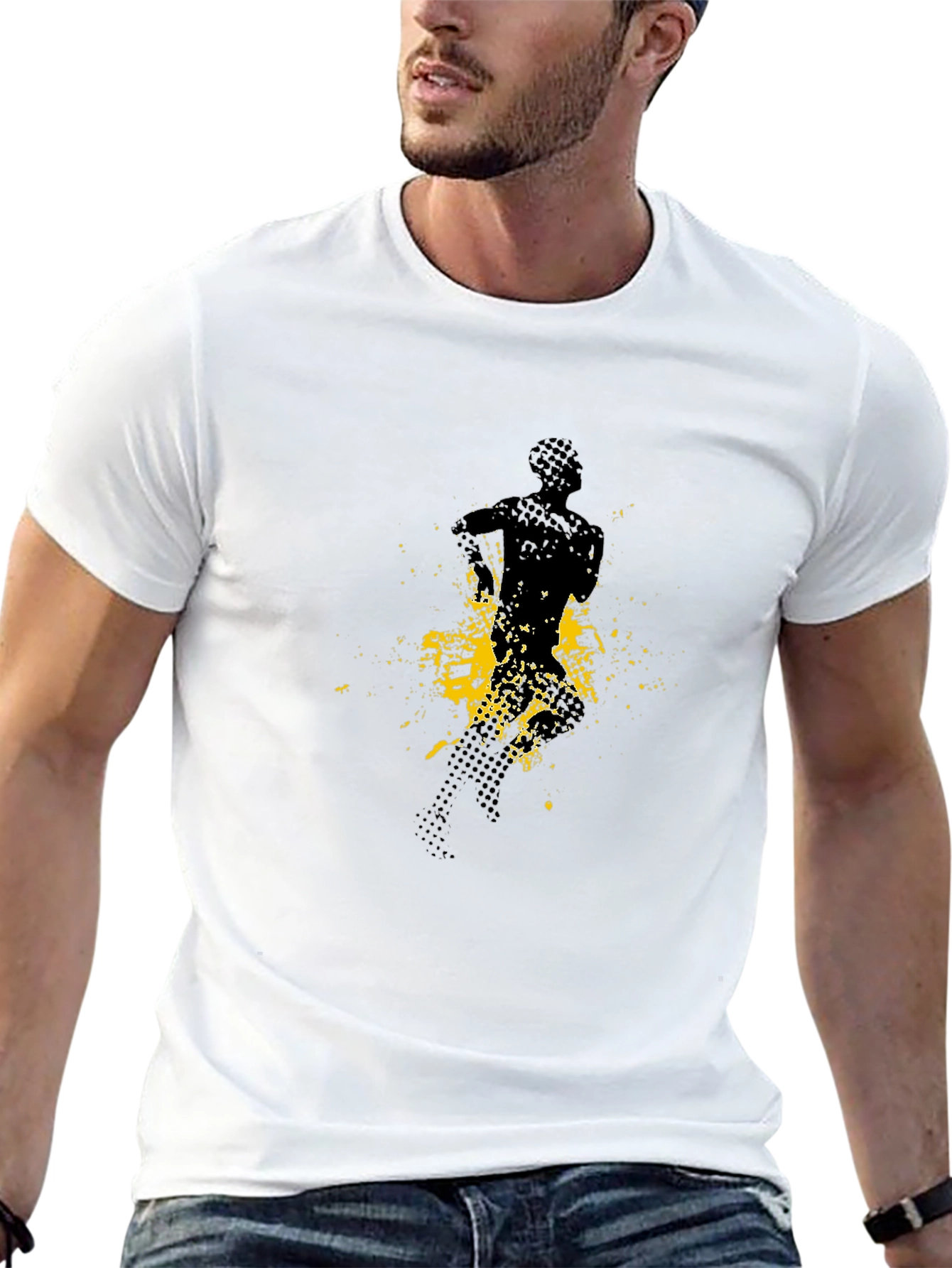 Mens Black Graphic Tee - Abstract Runner Design
