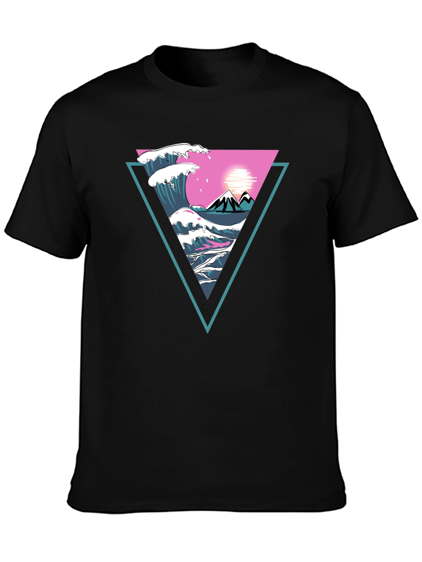 Triangle Wave Graphic Tee - Black Cotton T-Shirt