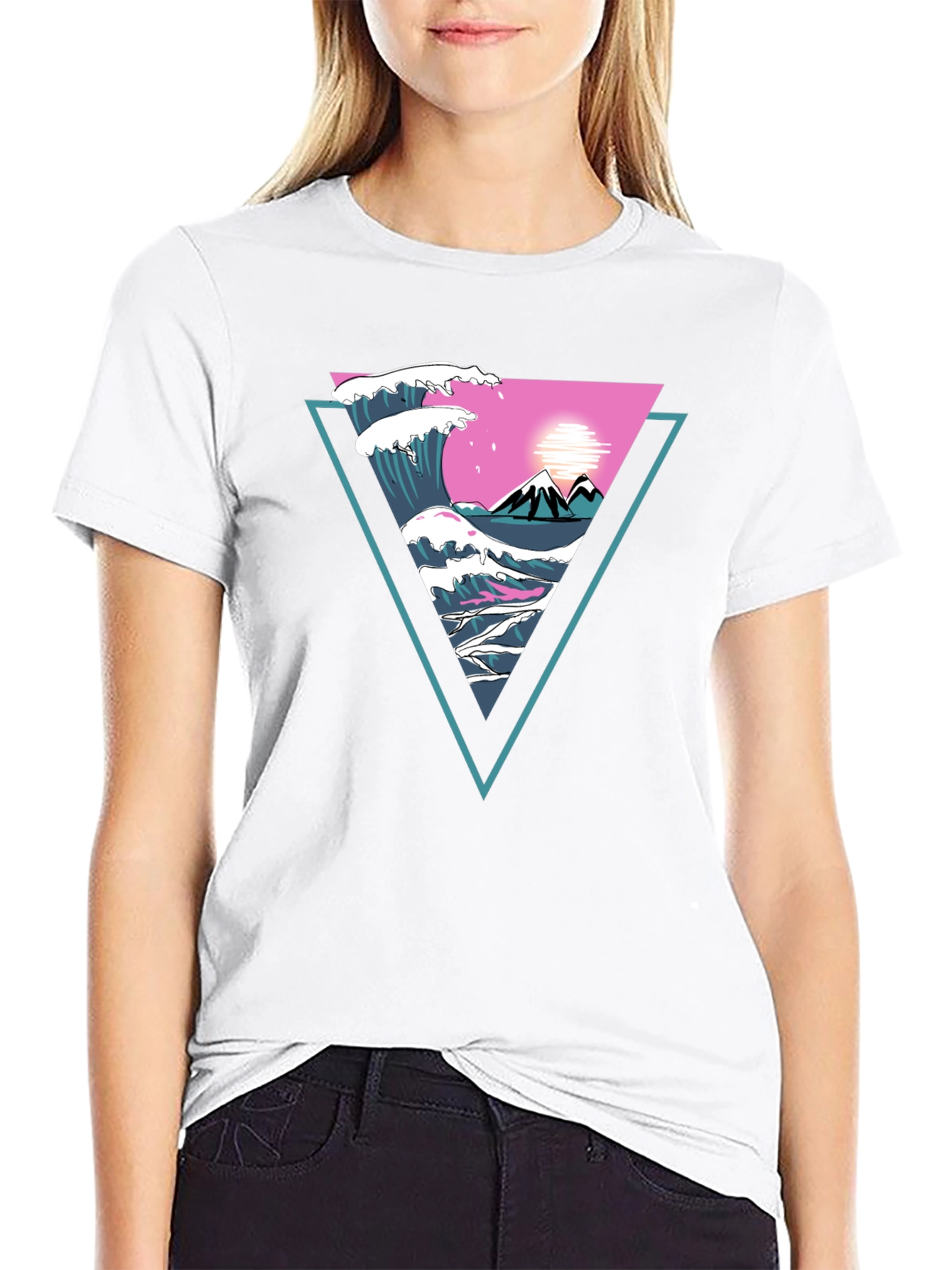 Triangle Wave Graphic Tee - Black Cotton T-Shirt