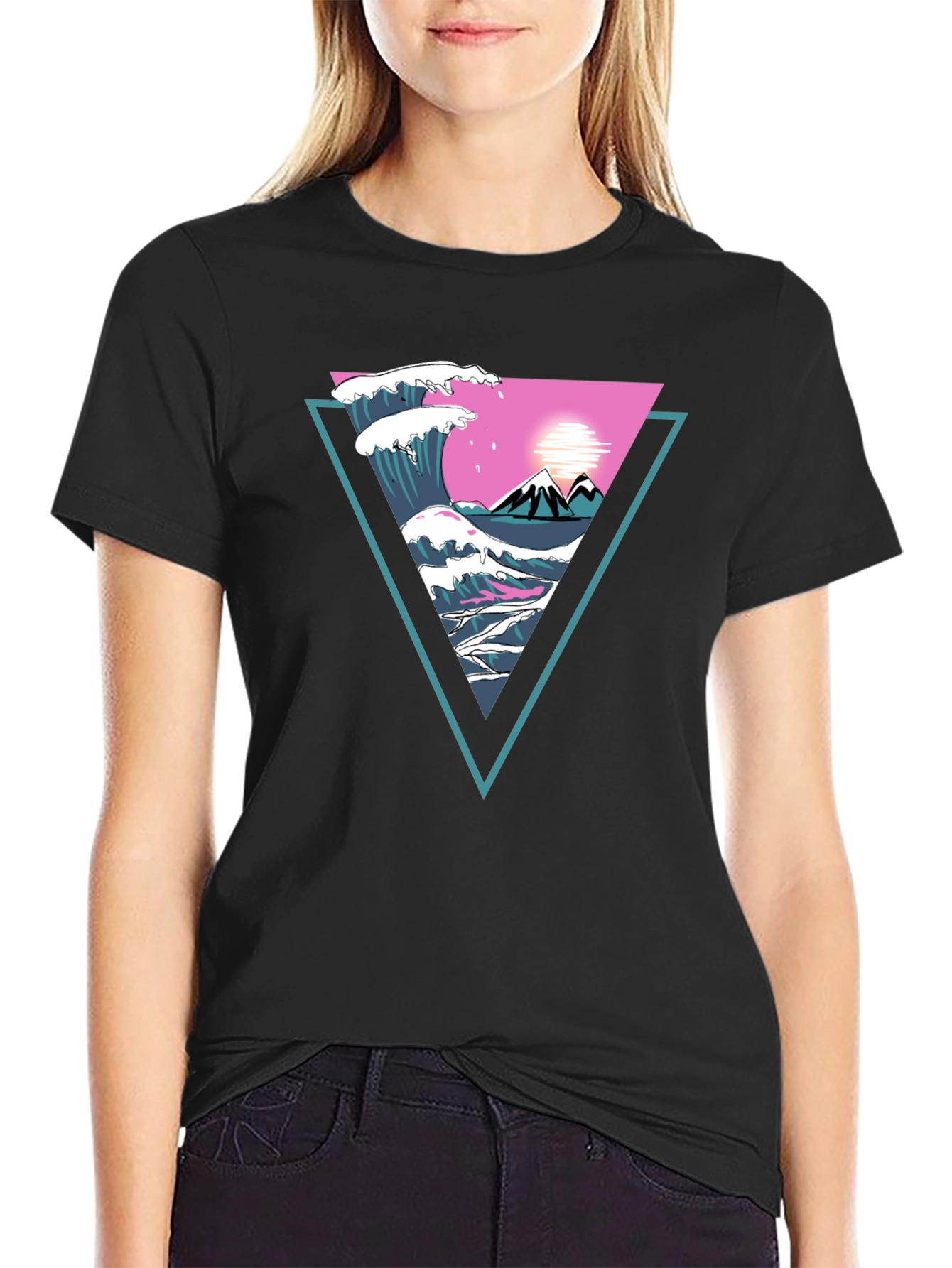 Triangle Wave Graphic Tee - Black Cotton T-Shirt