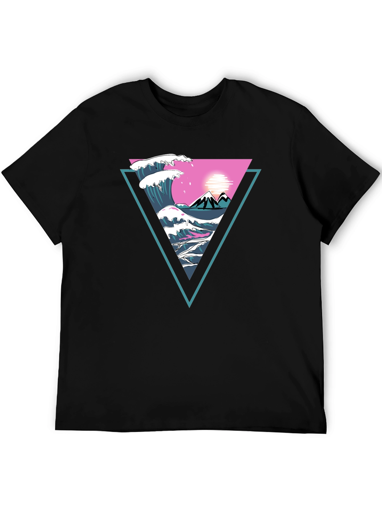 Triangle Wave Graphic Tee - Black Cotton T-Shirt