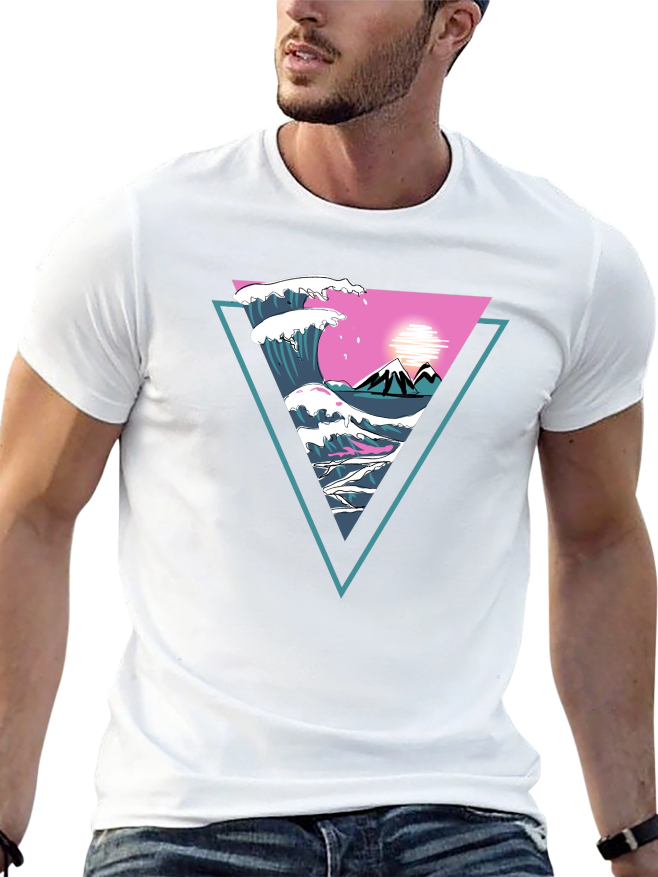 Triangle Wave Graphic Tee - Black Cotton T-Shirt