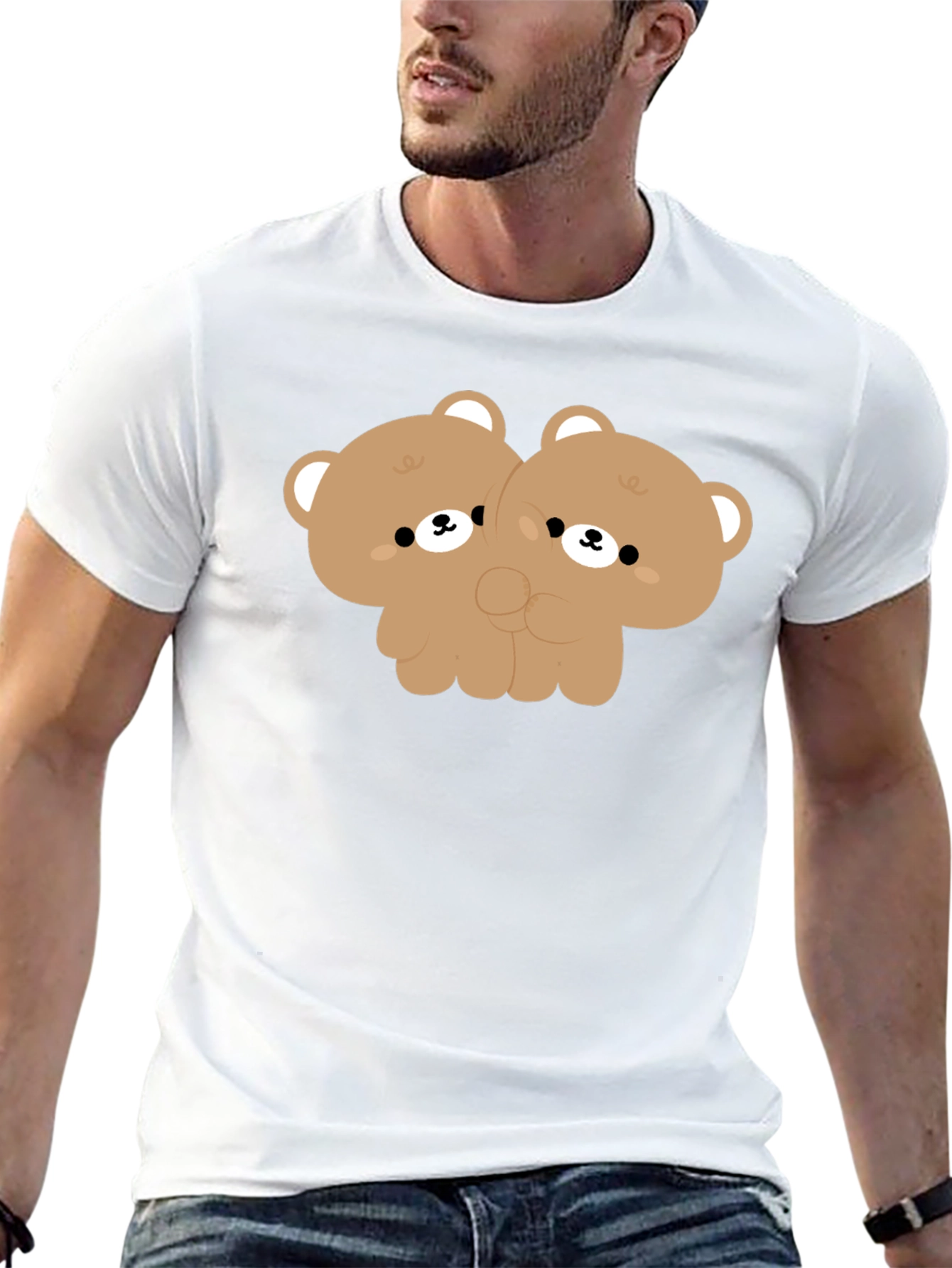 Cute Twin Bear Graphic Tee - Black