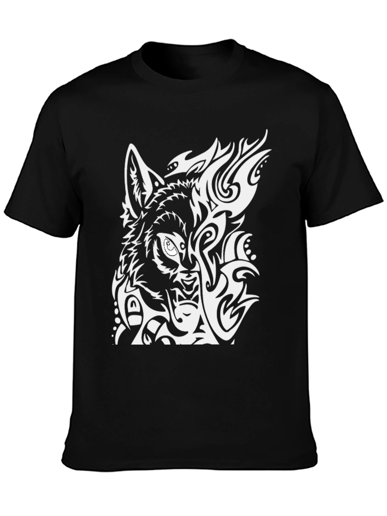 Wolf Tribal Design Black T-Shirt