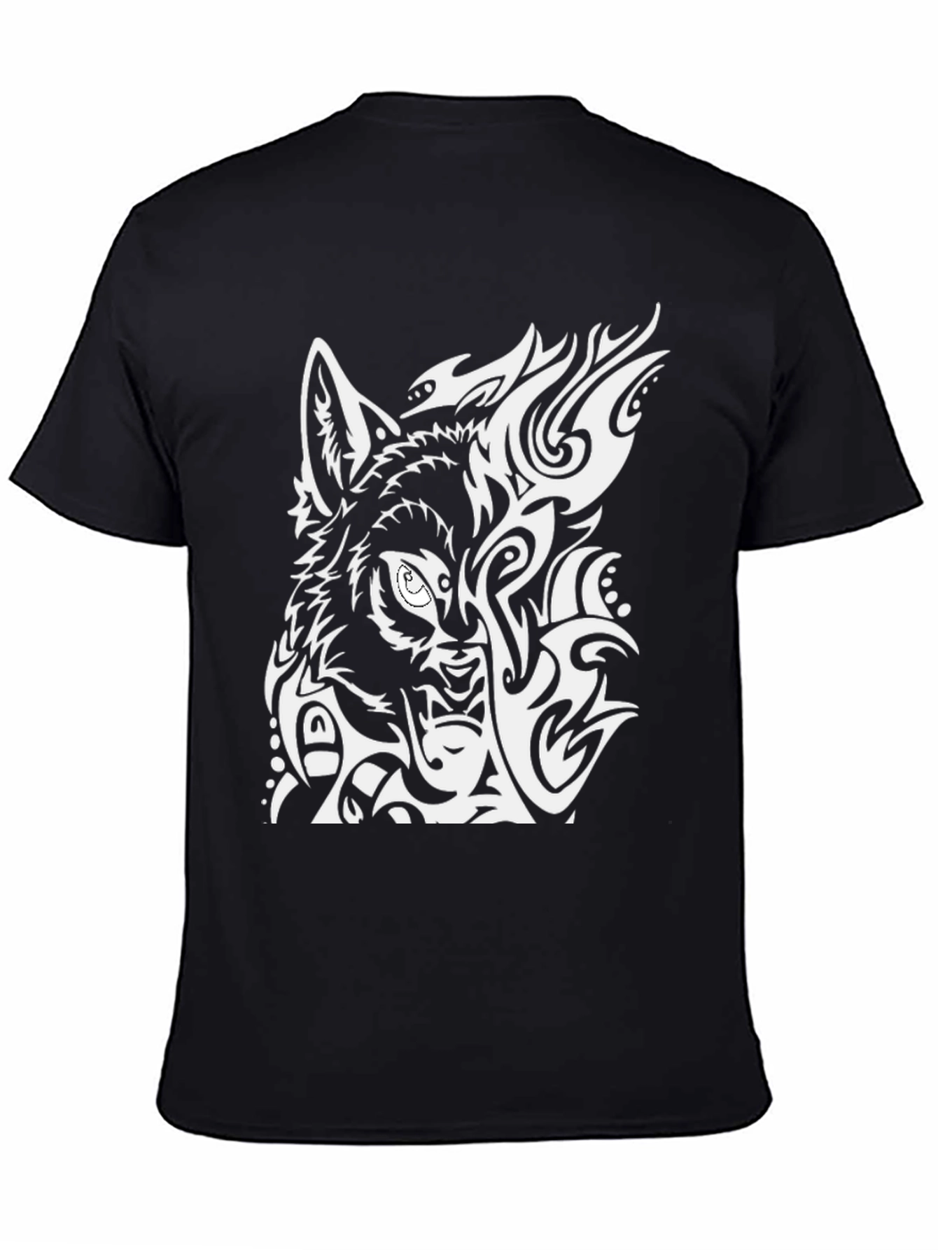 Wolf Tribal Design Black T-Shirt