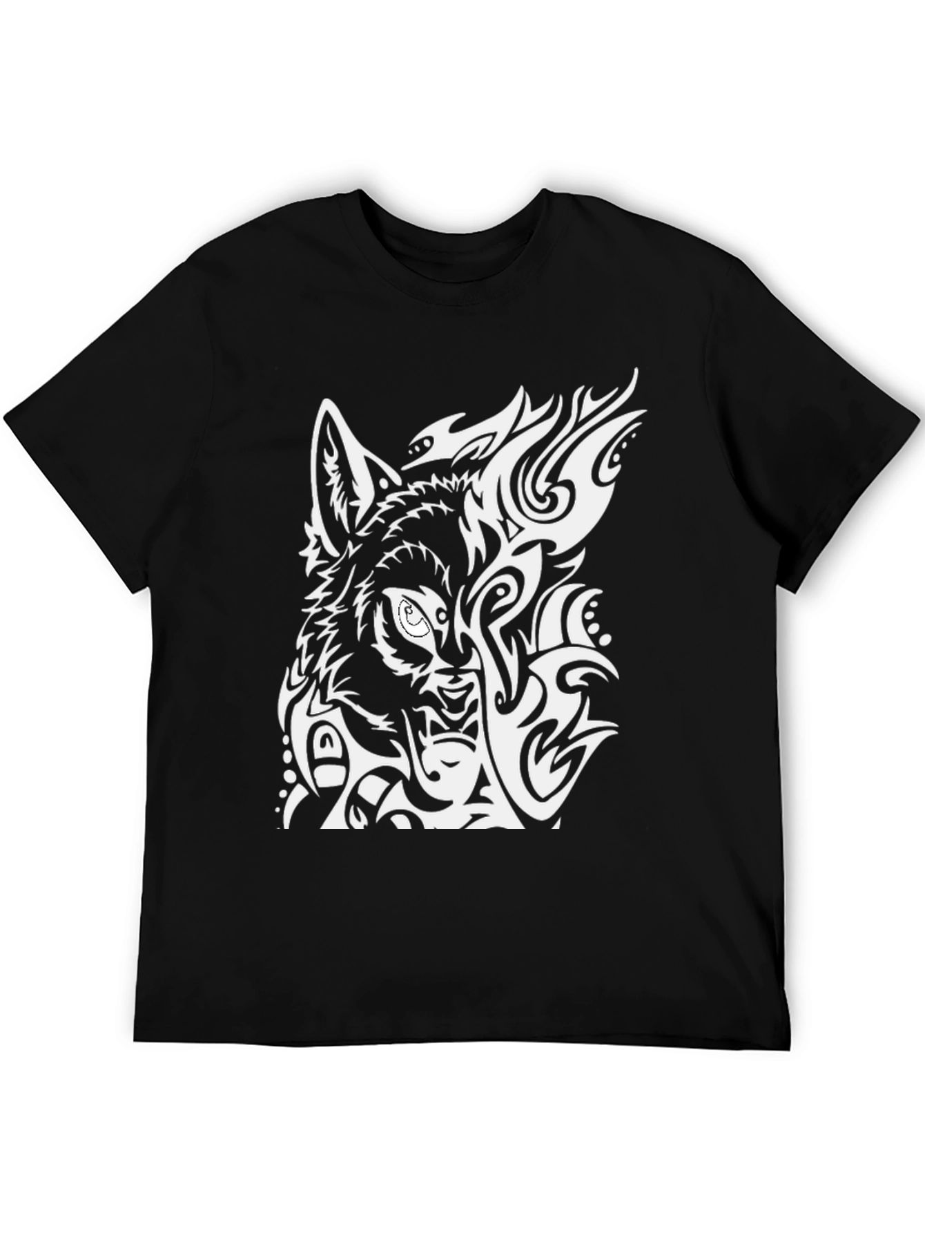 Wolf Tribal Design Black T-Shirt