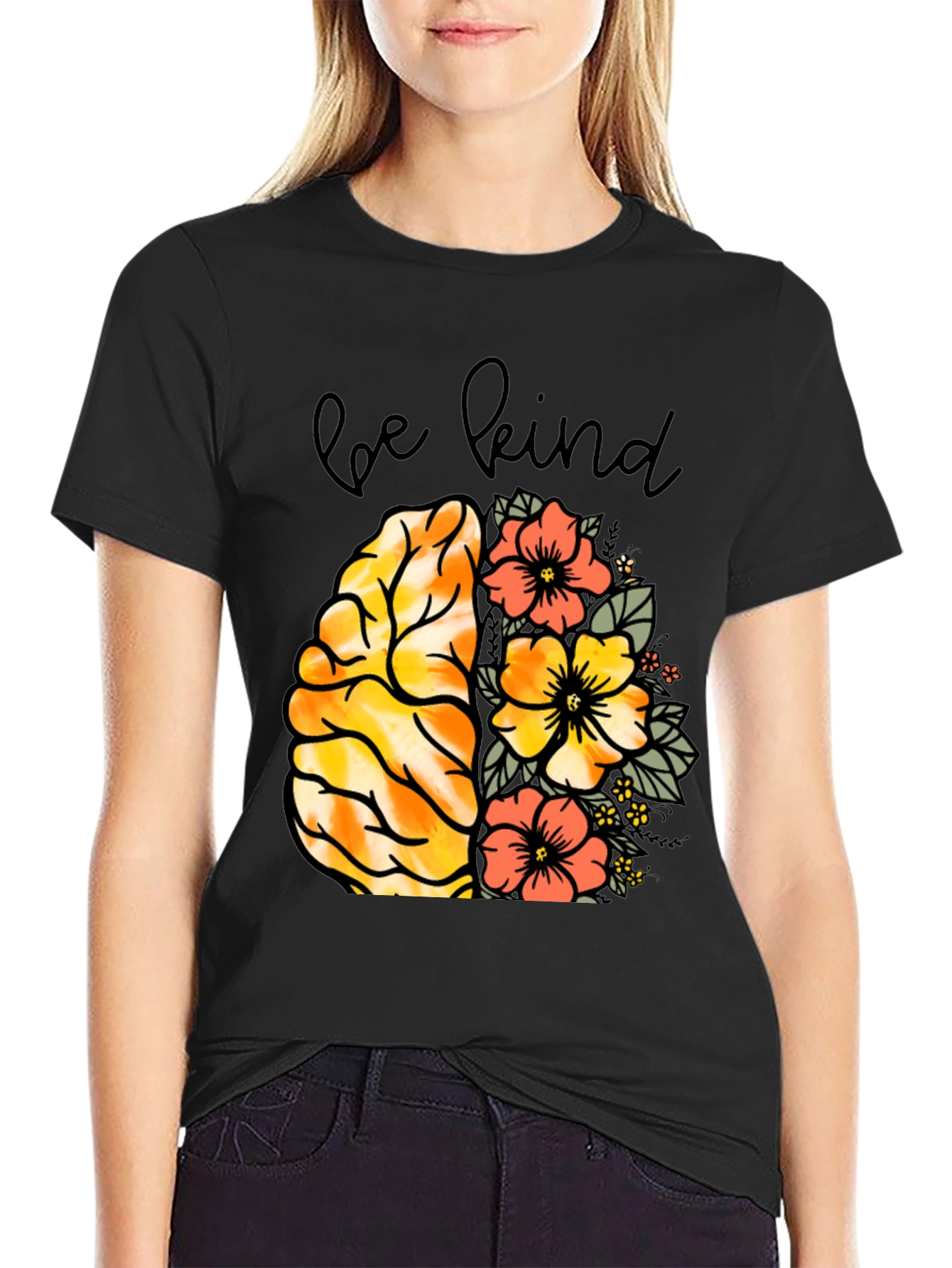 Be Kind Brain & Flowers Graphic Tee