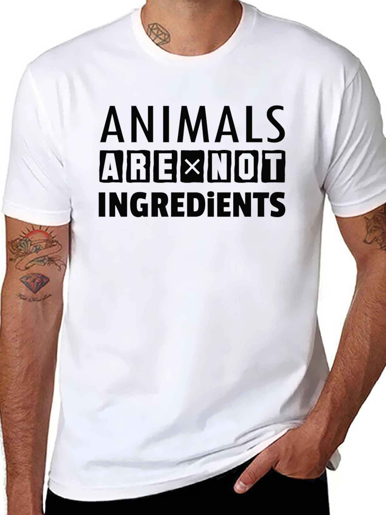Animals Are Not Ingredients Black T-Shirt Vegan Statement Tee