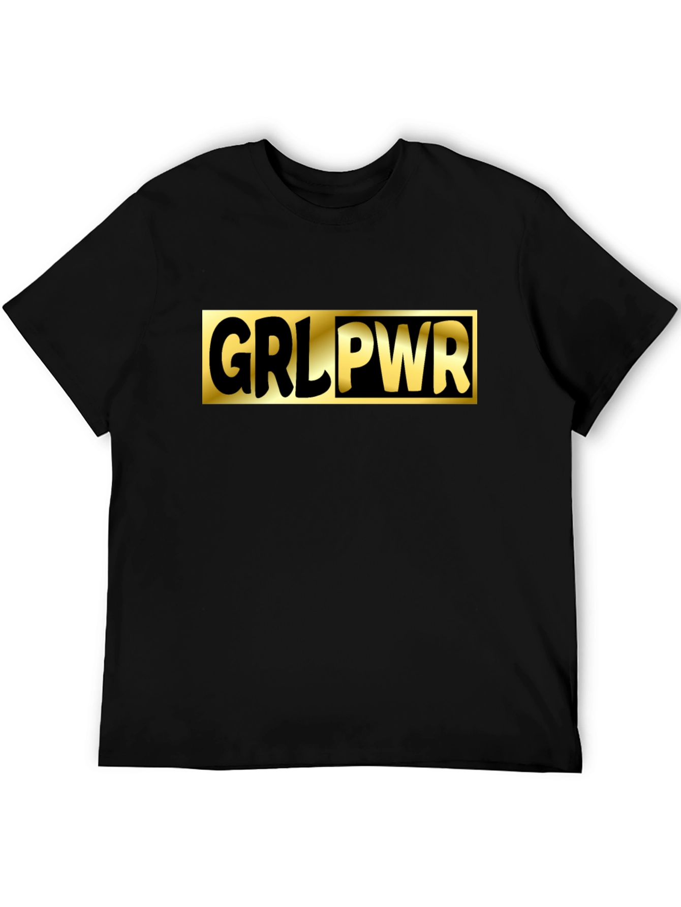 GRL PWR Black T-Shirt - Gold Graphic Print