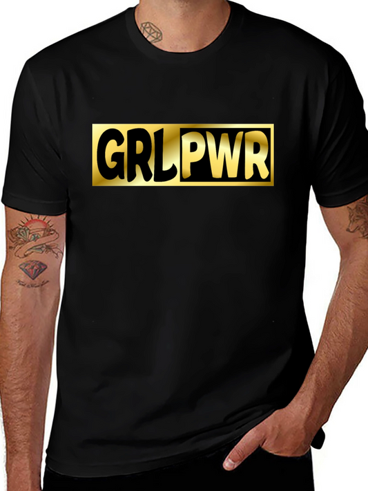 GRL PWR Black T-Shirt - Gold Graphic Print