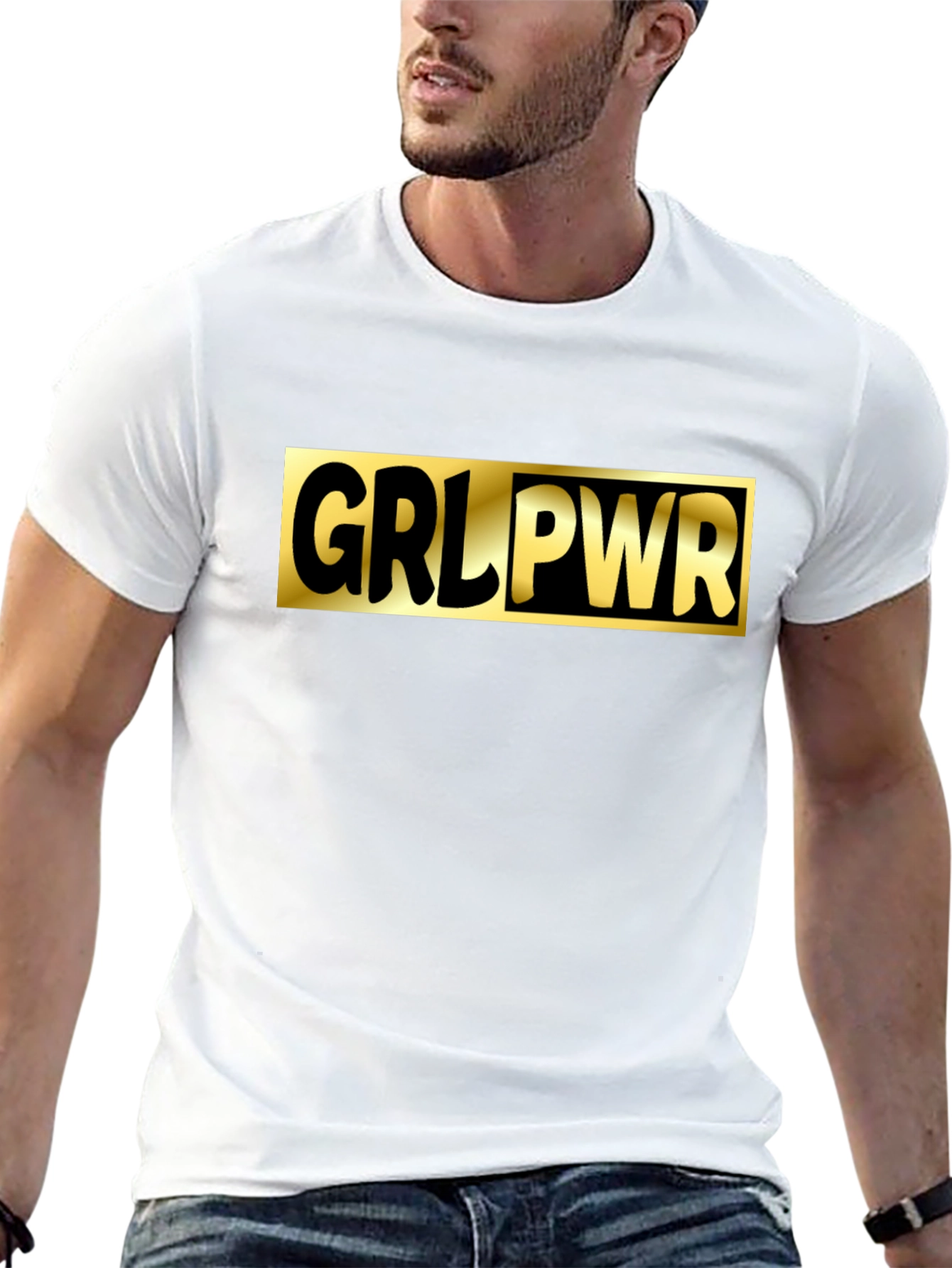 GRL PWR Black T-Shirt - Gold Graphic Print
