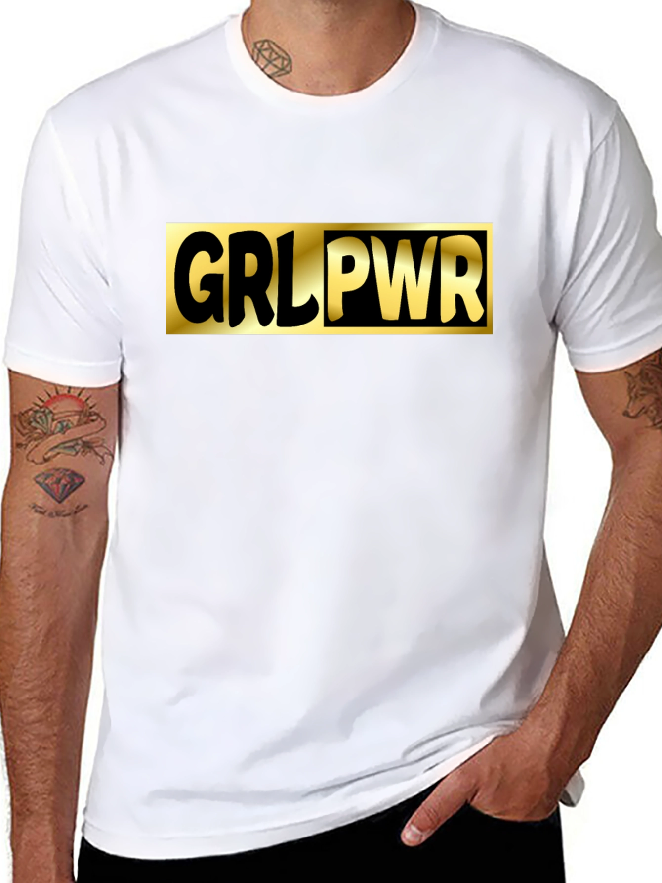 GRL PWR Black T-Shirt - Gold Graphic Print
