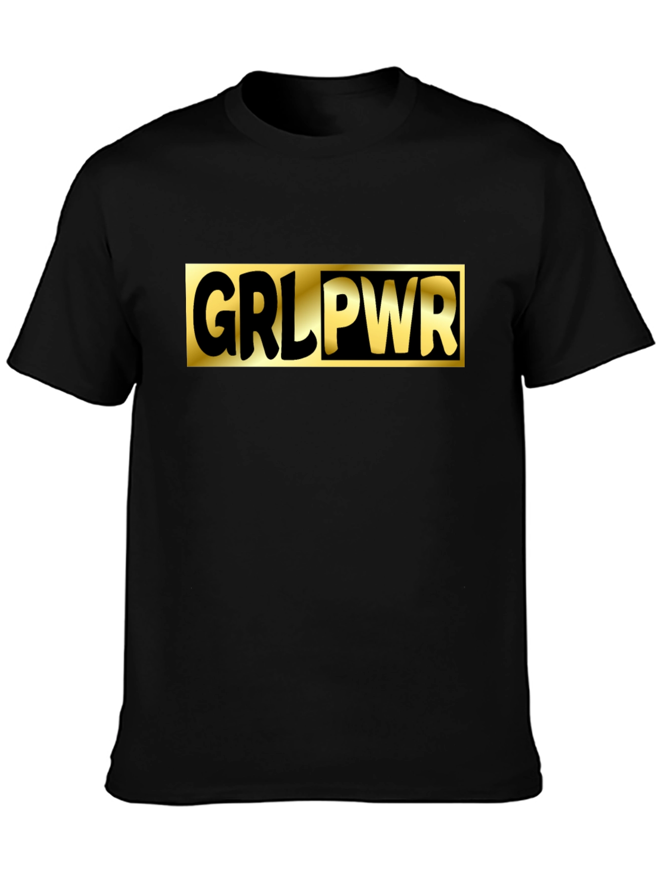 GRL PWR Black T-Shirt - Gold Graphic Print
